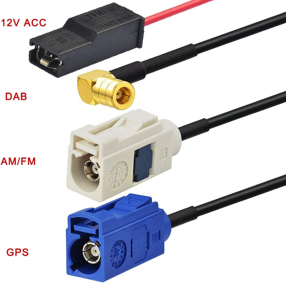 Eightwood DAB Aerial DAB+ DAB Car Aerial Car Radio Aerial DAB Splitter SMB Fakra GPS Adapter AM/FM Aerial Shark Roof Antenne Signal Amplifier Car SMB Plug with Cable RG174 500cm for DAB FM Radio