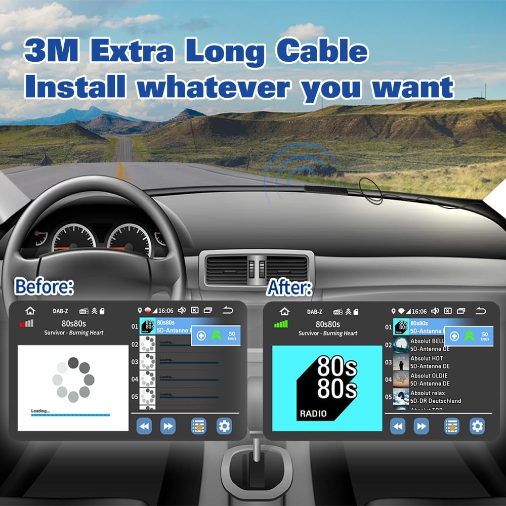 Eightwood DAB DAB+ Antenne Auto FM AM Radio Antenne Windschutzscheiben Antenne Patch Antenne + 3M DAB Antenne SMB Anschluss Kabel für Pioneer Alpine Clarion Digital Radio FM Tuner