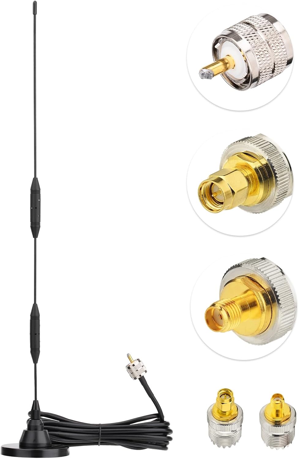 Eightwood VHF UHF Antenne Auto CB Mobilfunkantenne 47.5CM Dualband 144/430 MHz Antenne CB Funkantenne Pl259 Antenne + 300CM Verlängerungskabel für BTECH ICOM Midland Yaesu TYT Cobra usw.