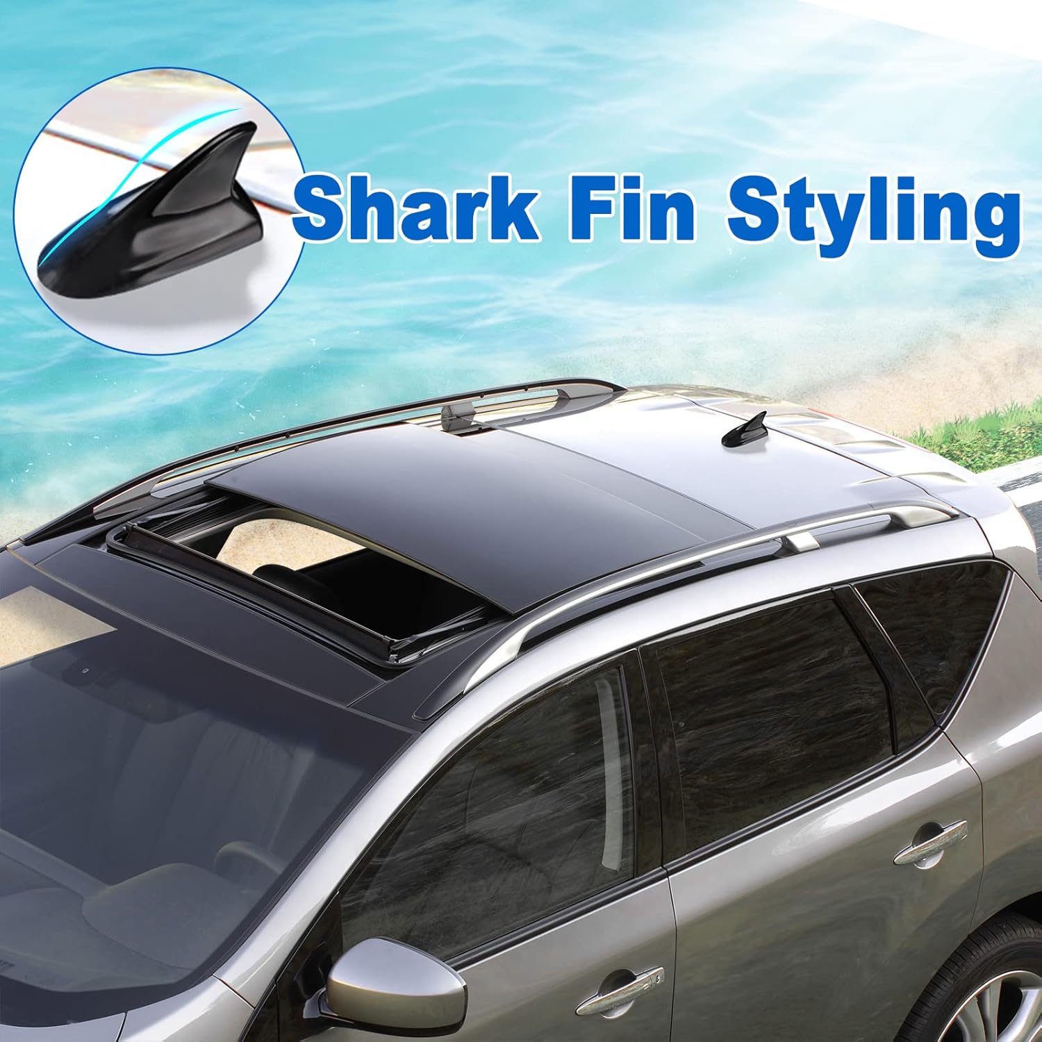 Eightwood Shark Fin Car FM Radio Antenna, Universal Roof Mount Antennae Replacement for Vehicle Car Truck Stereo Receiver Head Unit HD Radio, Drilling Required