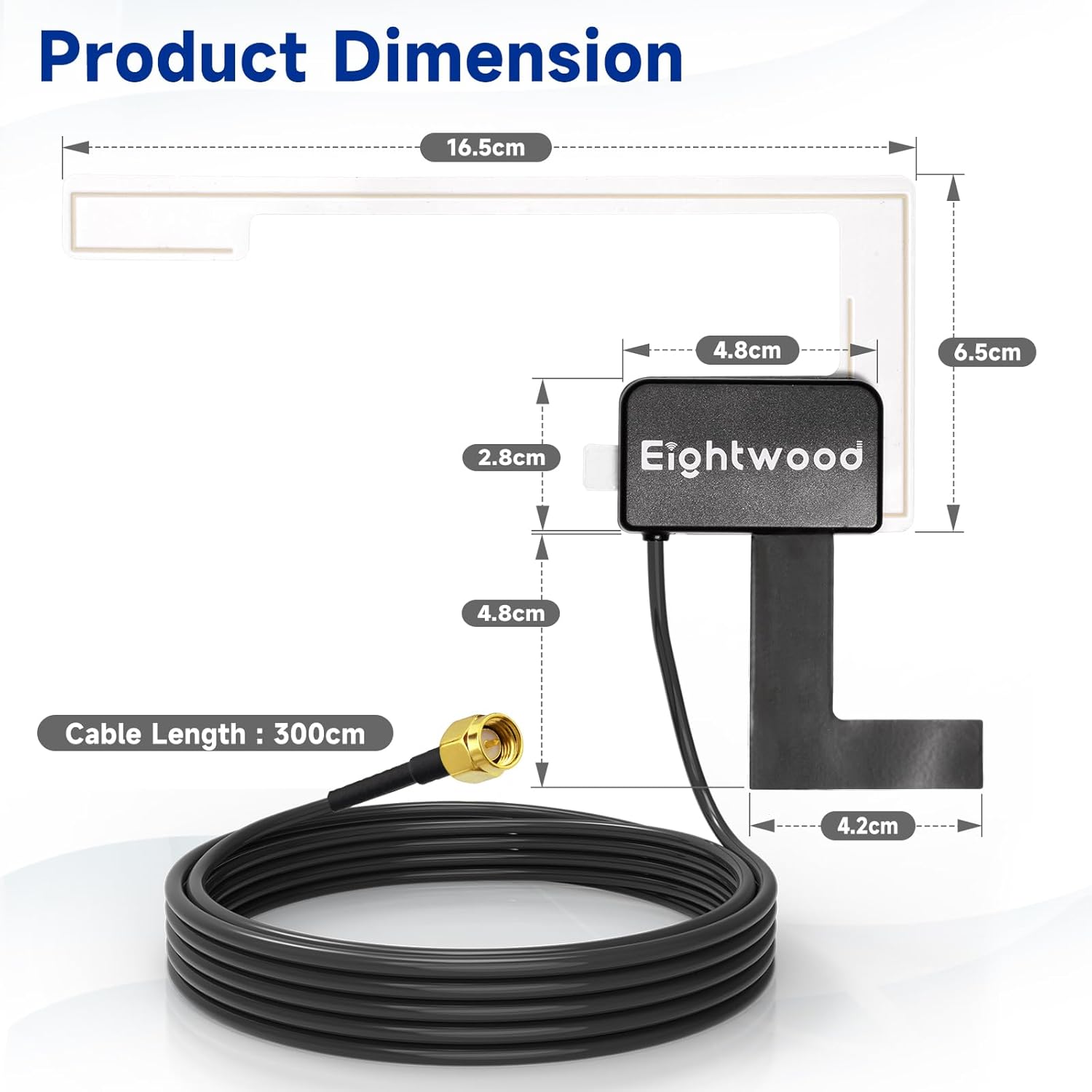 Eightwood DAB Antenne DAB Antenne Auto SMA Digtial DAB Autoradio Antenne mit 3 Meter DAB Scheibenantenne Glass Mount für Blaupunkt Pioneer Clarion Alpine usw.