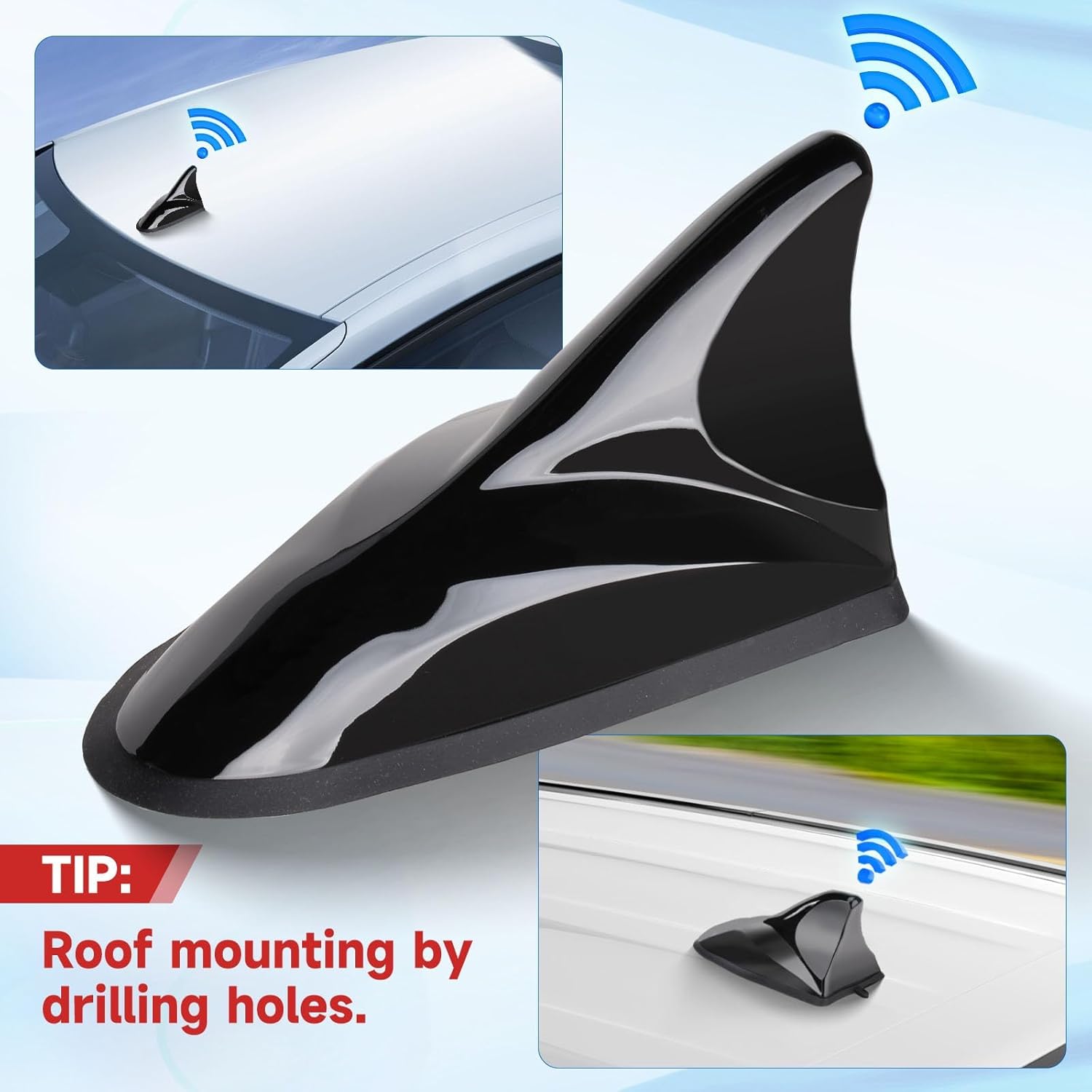 Eightwood FM/AM GPS Roof Antenna Shark Antenna Car with Signal Amplifier Car Radio Antenna Splitter of Car Shark Fin Antenna SMA Plug DIN Adapter with Extension Cable 5 m