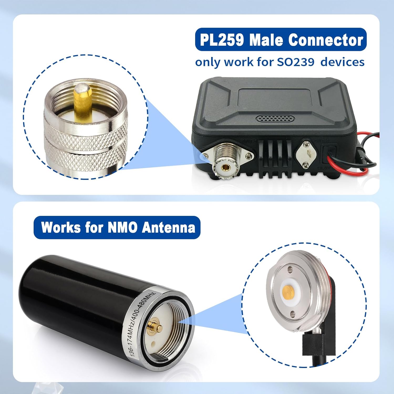 Eightwood NMO Antenna Mount to UHF Male PL259 Extension Cable RG58 16.4 Feet for Yaesu Vertex Icom VHF/VHF CB Mobile Radio Antenna