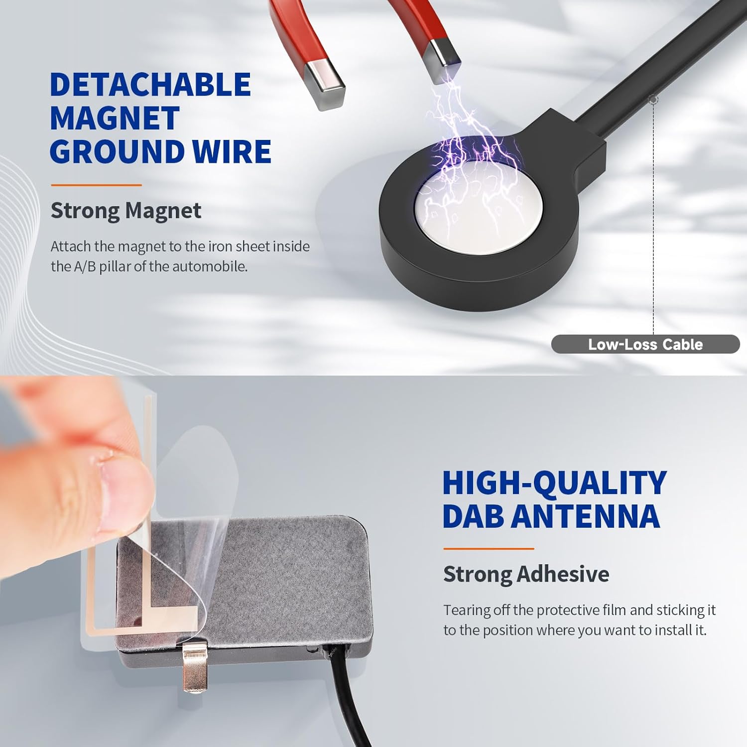 Eightwood DAB Antenne Auto FM AM SMB Digtial DAB Autoradio Antenne mit 3 Meter DAB Scheibenantenne Glass Mount für Blaupunkt Pioneer Clarion Alpine