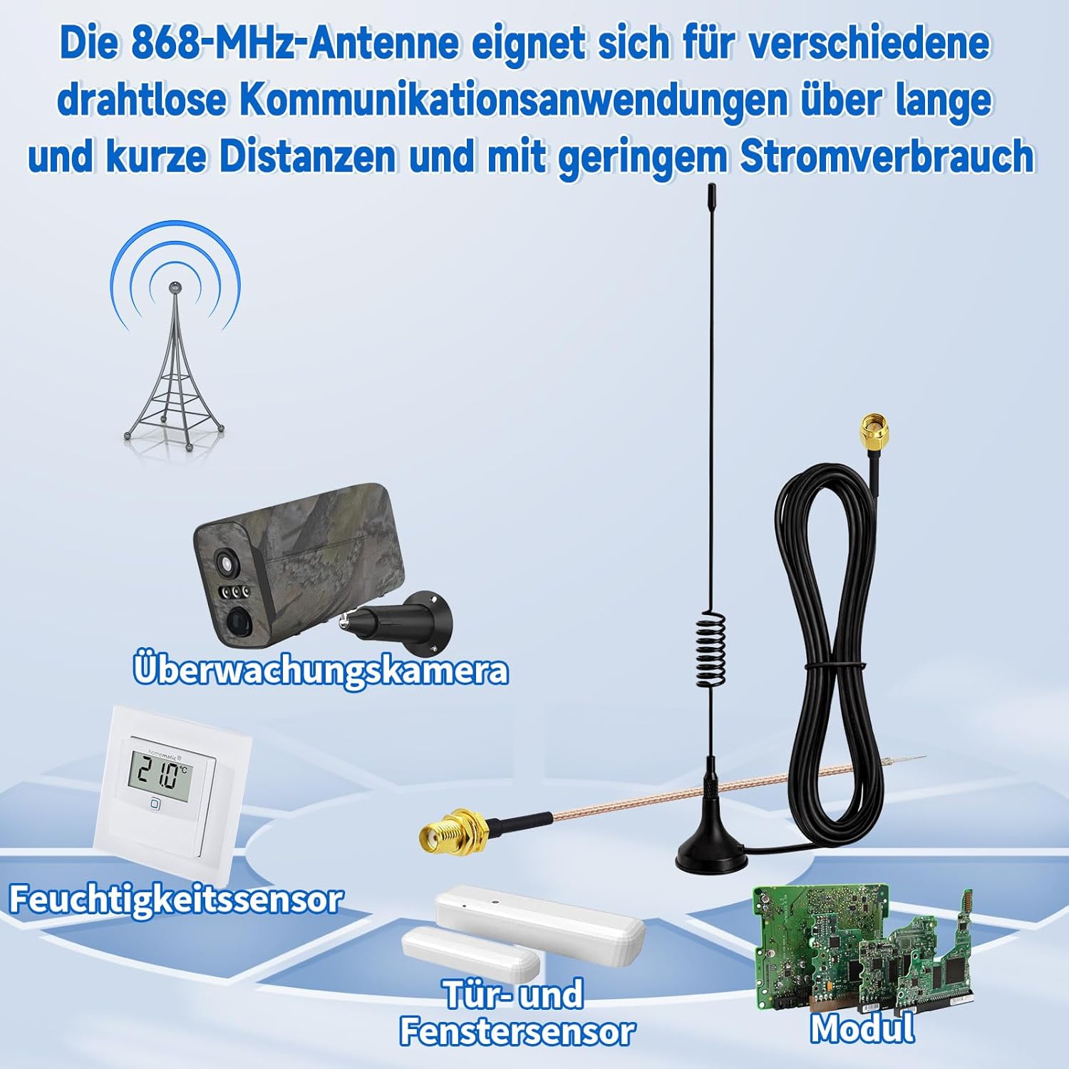 Eightwood 868 MHz Antenne SMA Antenne 868 MHz Homematic Antenne 5dBi + 15CM SMA Antennenkabel für GSM Lora Zigbee Dongle Wireless WiFi Homematic CCU3 CCU2 CC1101 Ham Radio usw.
