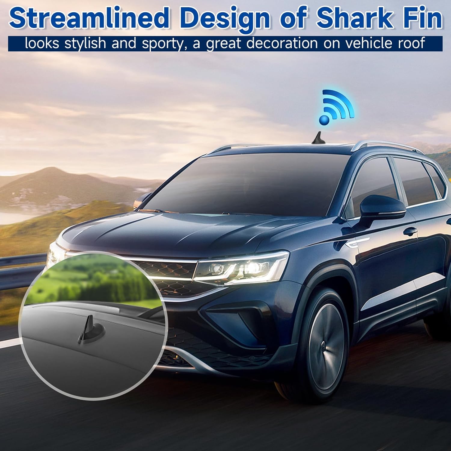 Eightwood Shark Fin Universal Car Radio Antenna, Roof Mount Amplified FM AM Antenna for Vehicle Car Truck Stereo Receiver Media Head Unit HD Radio