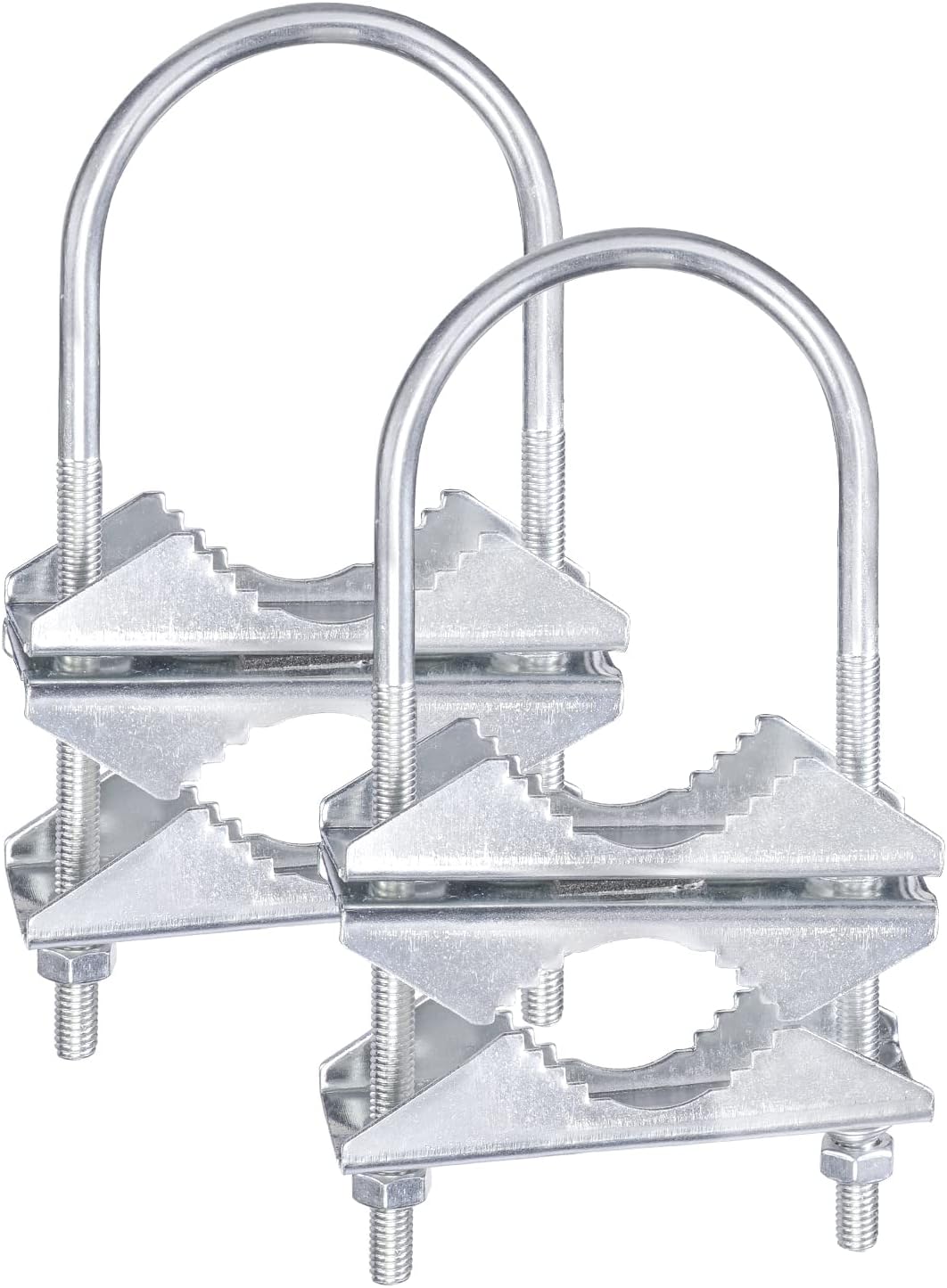 Eightwood V Jaw Block Double Aerial Mast to Mast Clamp (2 Set) U Bolt Anti Rust Finish for TV CB Amateur Antenna Tube Bracket