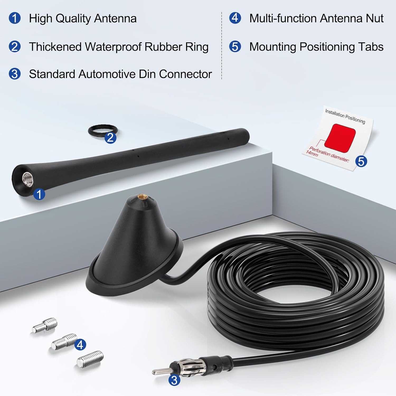 Eightwood Autoradio Antenne FM AM Radio Antenne Auto DIN-Radioantenne Dach 500cm Verlängerungskabel für Auto LKWs SUV Digital Radio FM Tuner