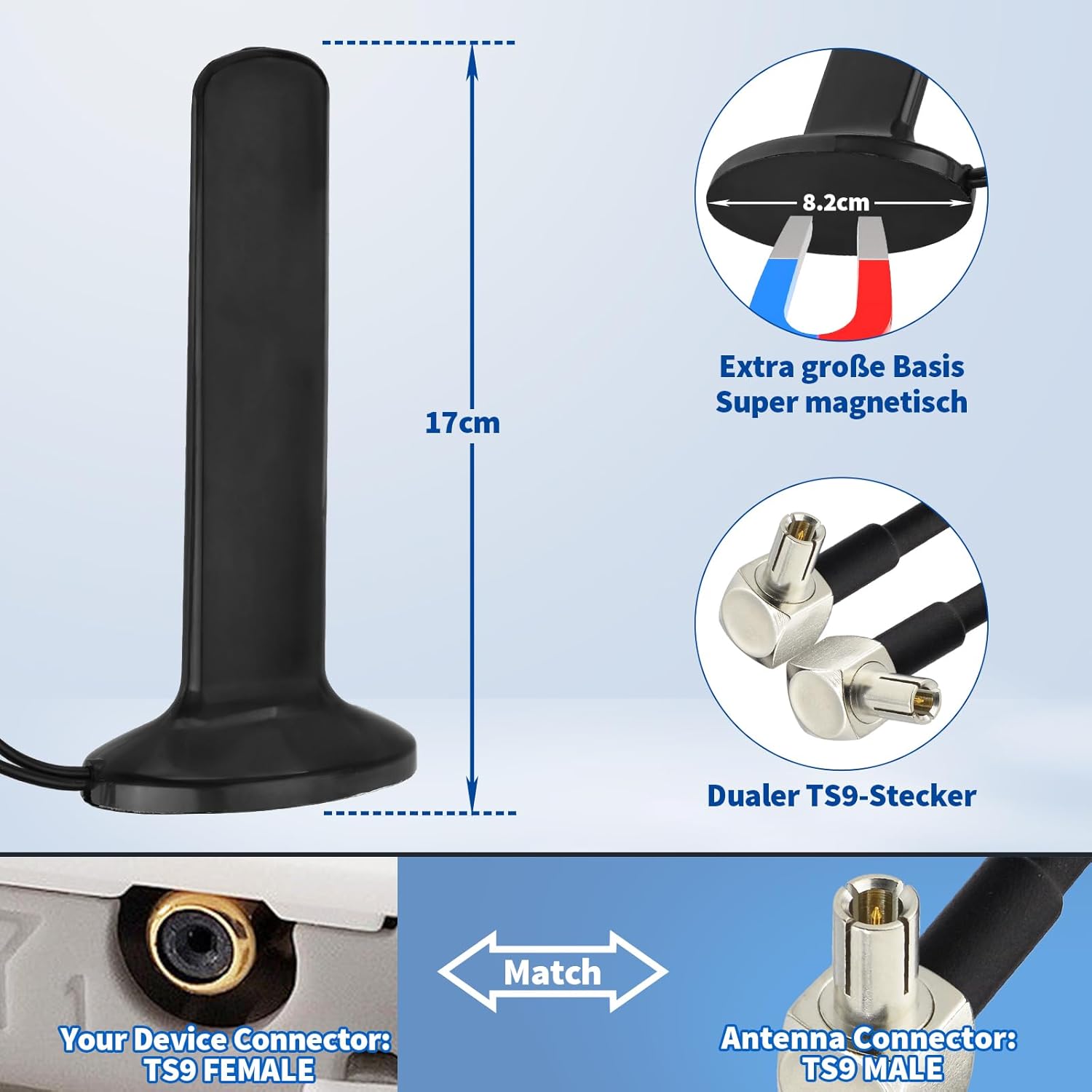 Eightwood 4G LTE Antenne TS9 Antenne MIMO Magnet Omnidirektional Antenne Indoor 3M Antennenkabel Für 3G 4G LTE Router Modem Kamera GSM Hotspot usw.