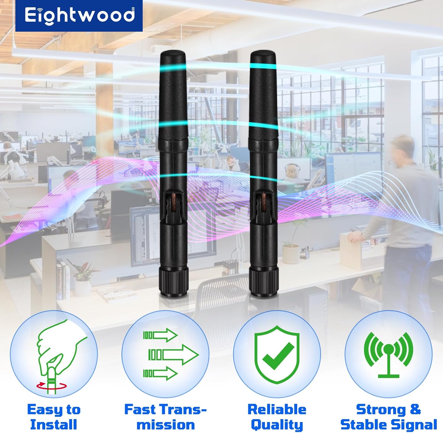 Eightwood Small WiFi Antenna Dual Band 2.4GHz 5GHz RP-SMA Antenna 2pcs for PC Desktop Computer PCIe Card WiFi Router Wireless Back Up Camera