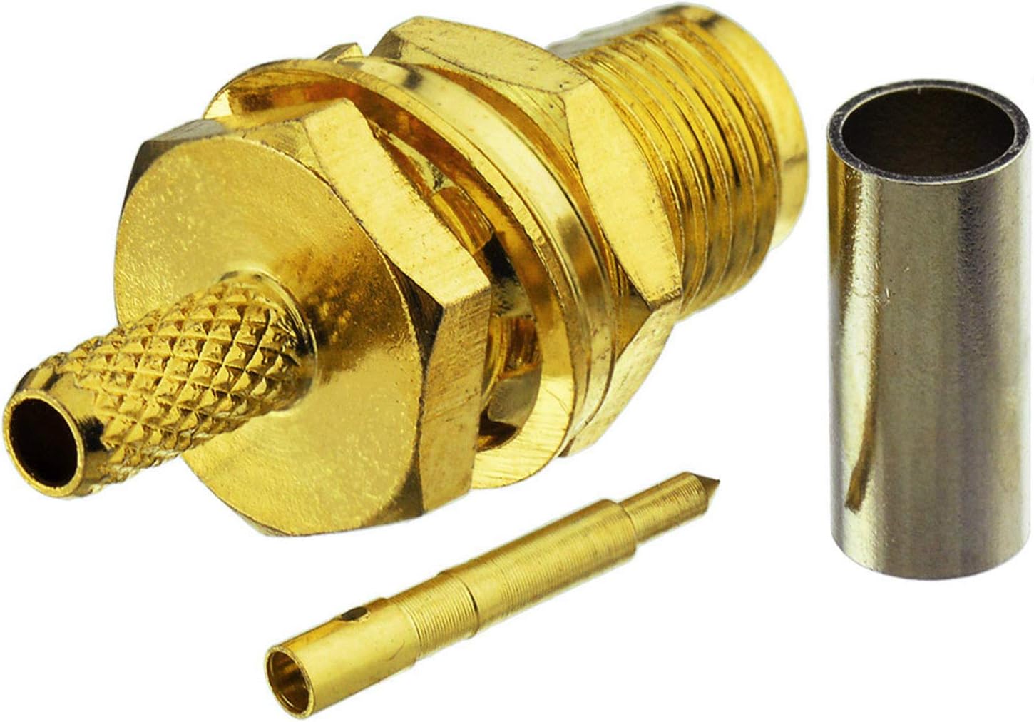 Eightwood 10pcs RP-SMA Bulkhead Female with Male Pin Crimp RF Connector for RG316 RG174 Cable