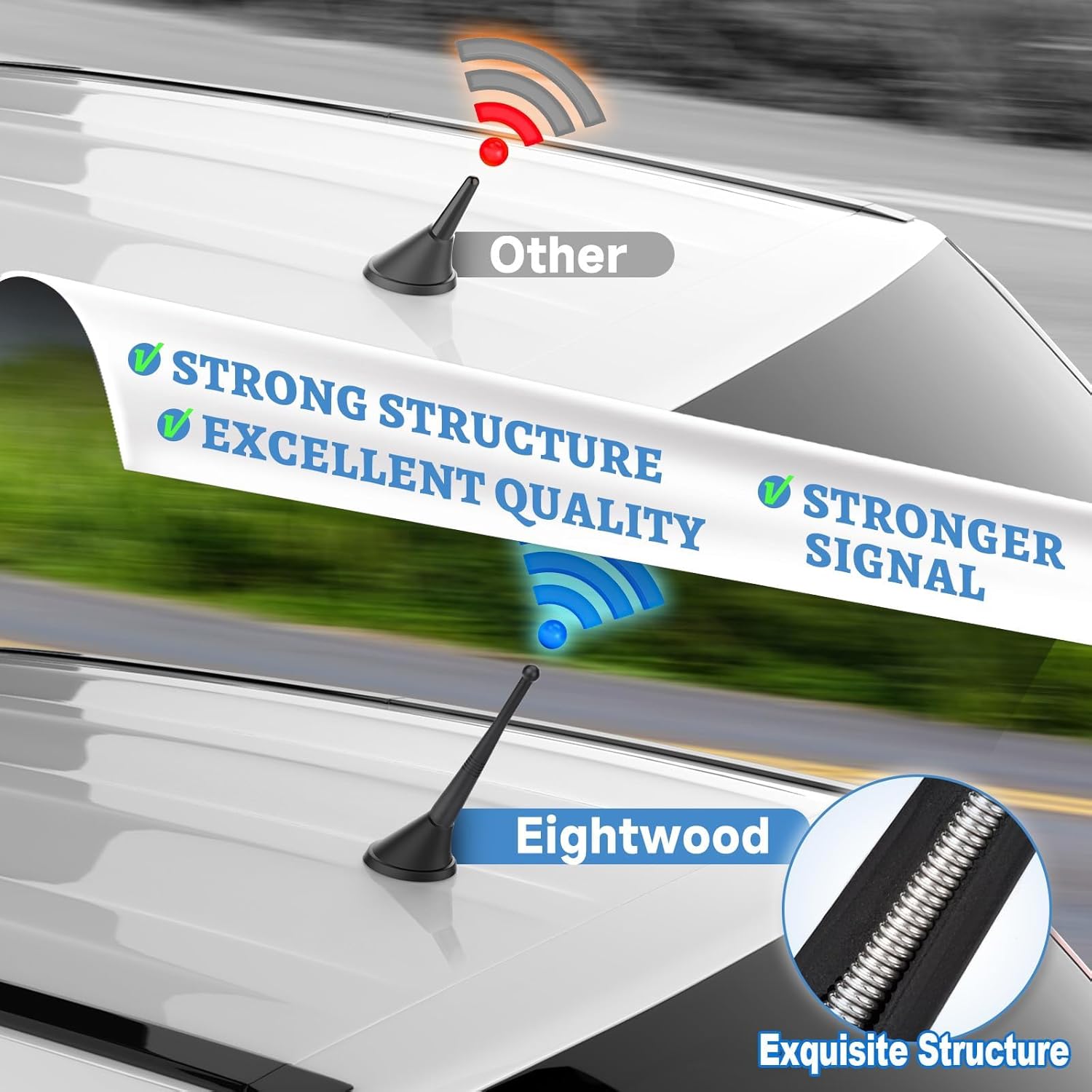 Eightwood Autoantenne Auto Dachantenne Kurz Autoradio Antenne 11cm Universal Car Roof Antenna mit M6 M5 M4 Screws FM/AM Reception