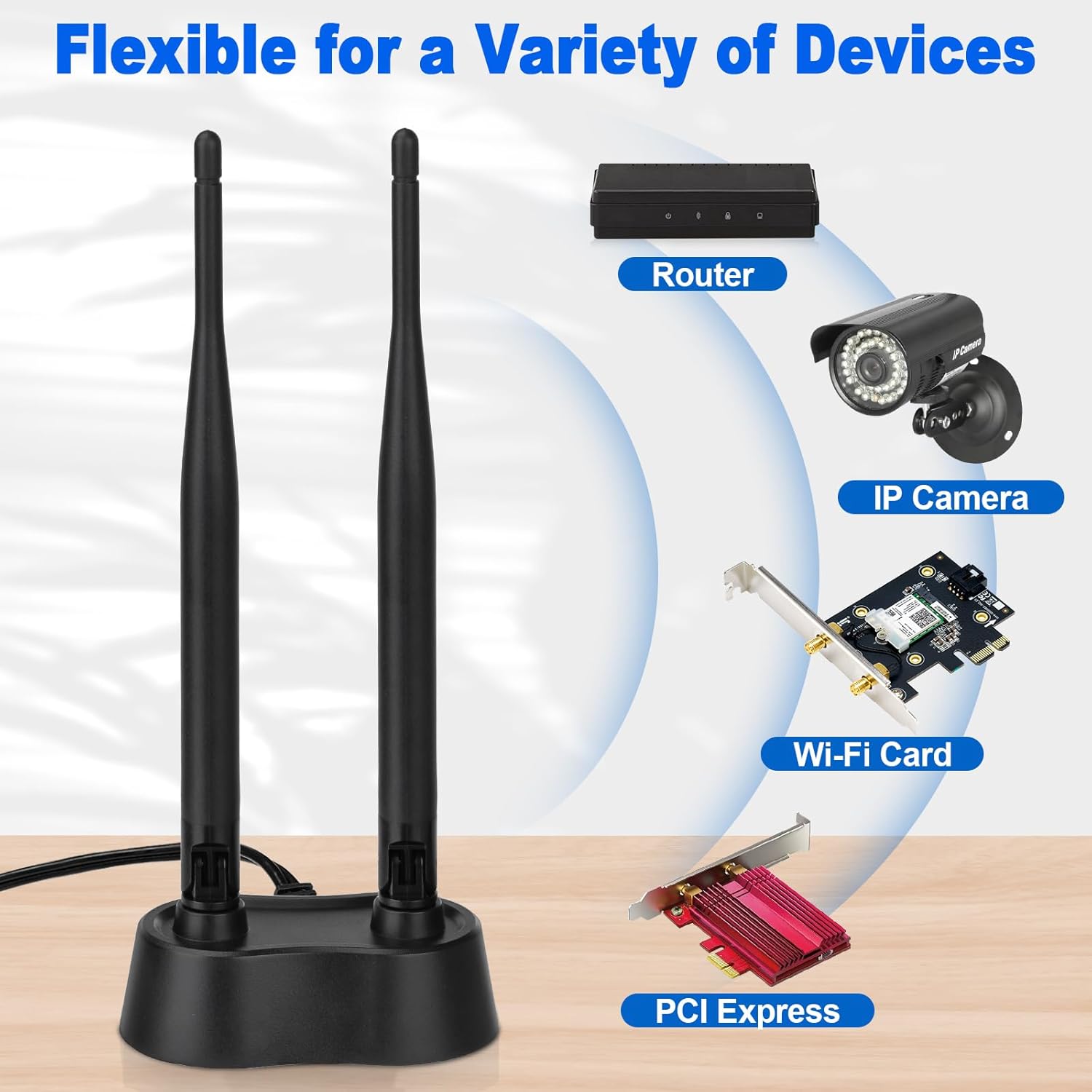 Eightwood WiFi Antenne 2.4ghz/5ghz/5.8ghz WLAN Signal Verstärker Anenne Dual Band Magnetic Base mit RP-SMA Verlängerungskabel für Wi-Fi Router PCI PCI-E Karte PC Mainboard Bluetooth