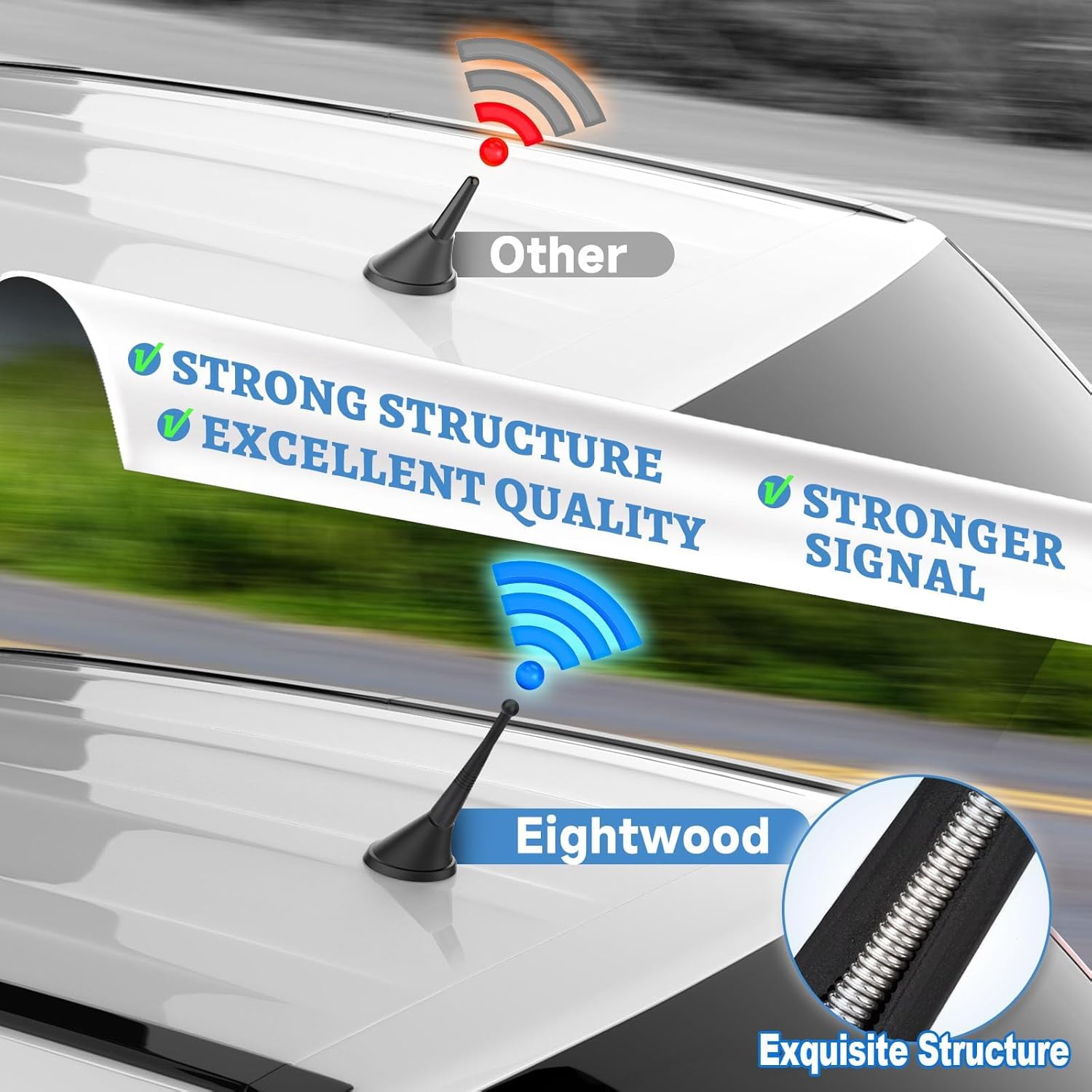 Eightwood Autoantenne Auto Dachantenne Kurz Mini Autoradio Antenne 8.6cm Universal Car Roof Antenna mit M6 M5 M4 Screws FM/AM Reception
