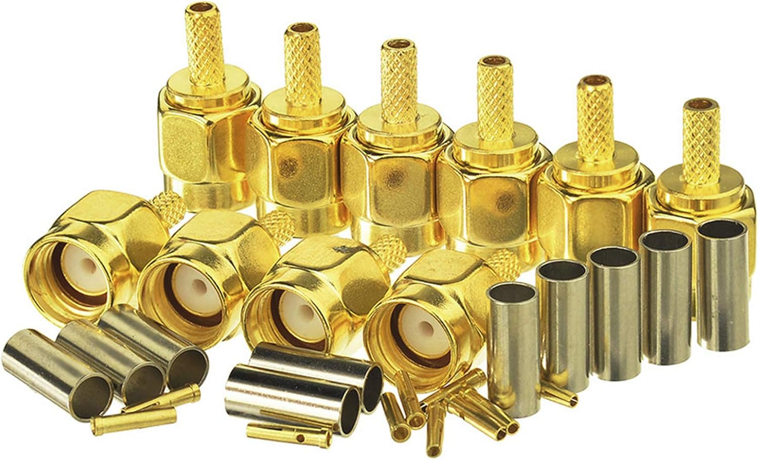 Eightwood 10pcs RP-SMA Male RF Crimp Connector 50ohms Gold-Plated for RG316 RG174 Cable