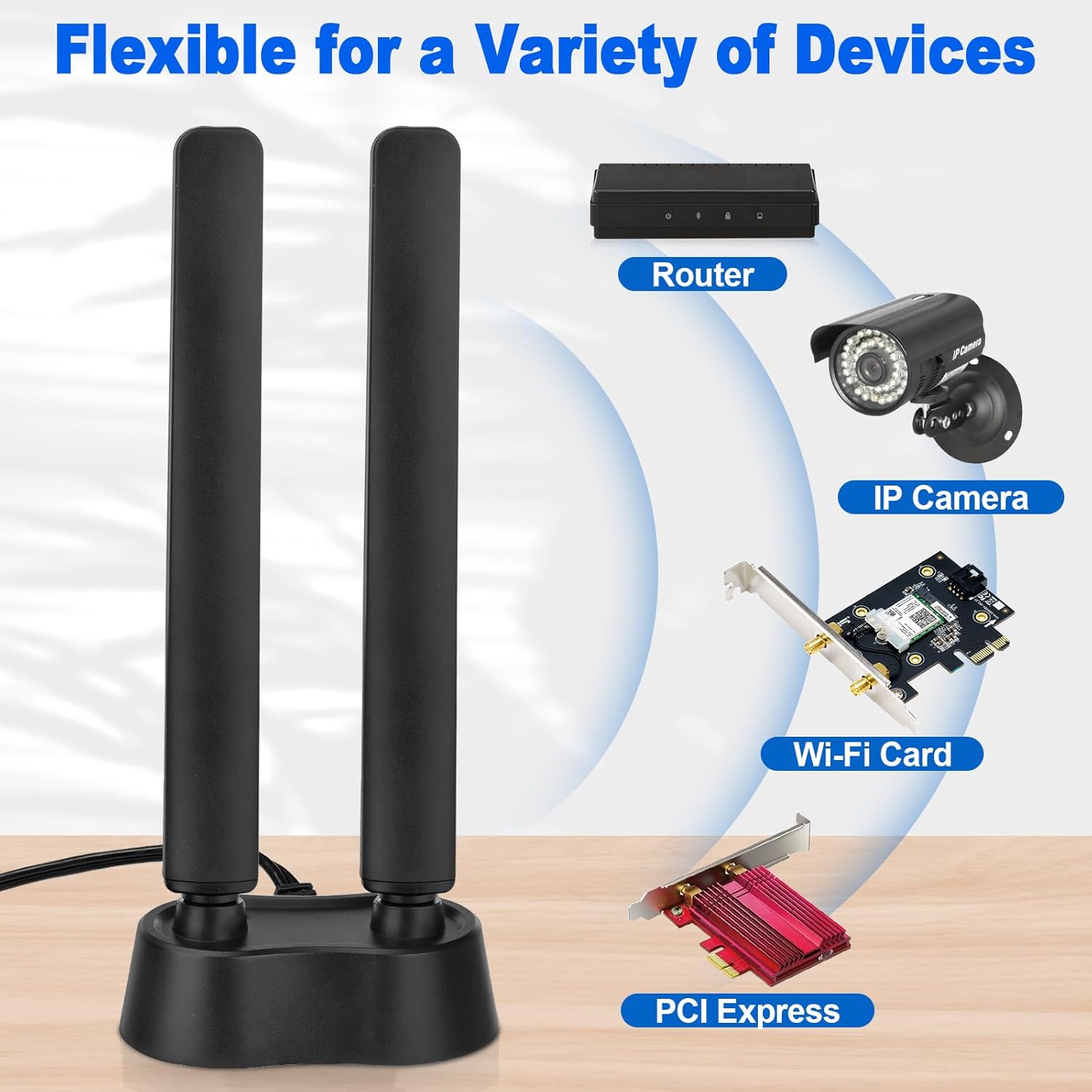 Eightwood WiFi 6E Antenne 2.4g/5g/5.8g/6g WLAN Signal Verstärker Tri-Band Magnetic Base mit RP-SMA Verlängerungskabel für Wi-Fi 5/6/6E Router PCI PCI-E Karte PC Mainboard Bluetooth