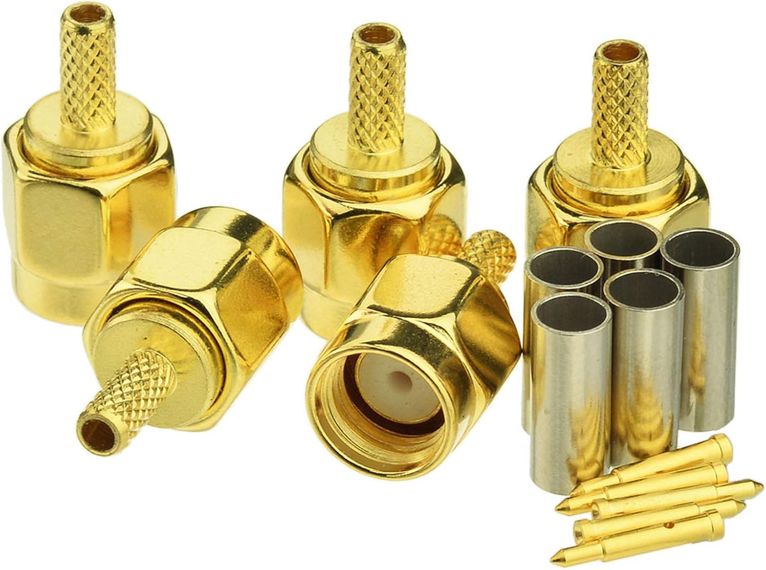 Eightwood 10pcs SMA Male Crimp RF Connector Gold-Plating for RG316 RG174 Cable