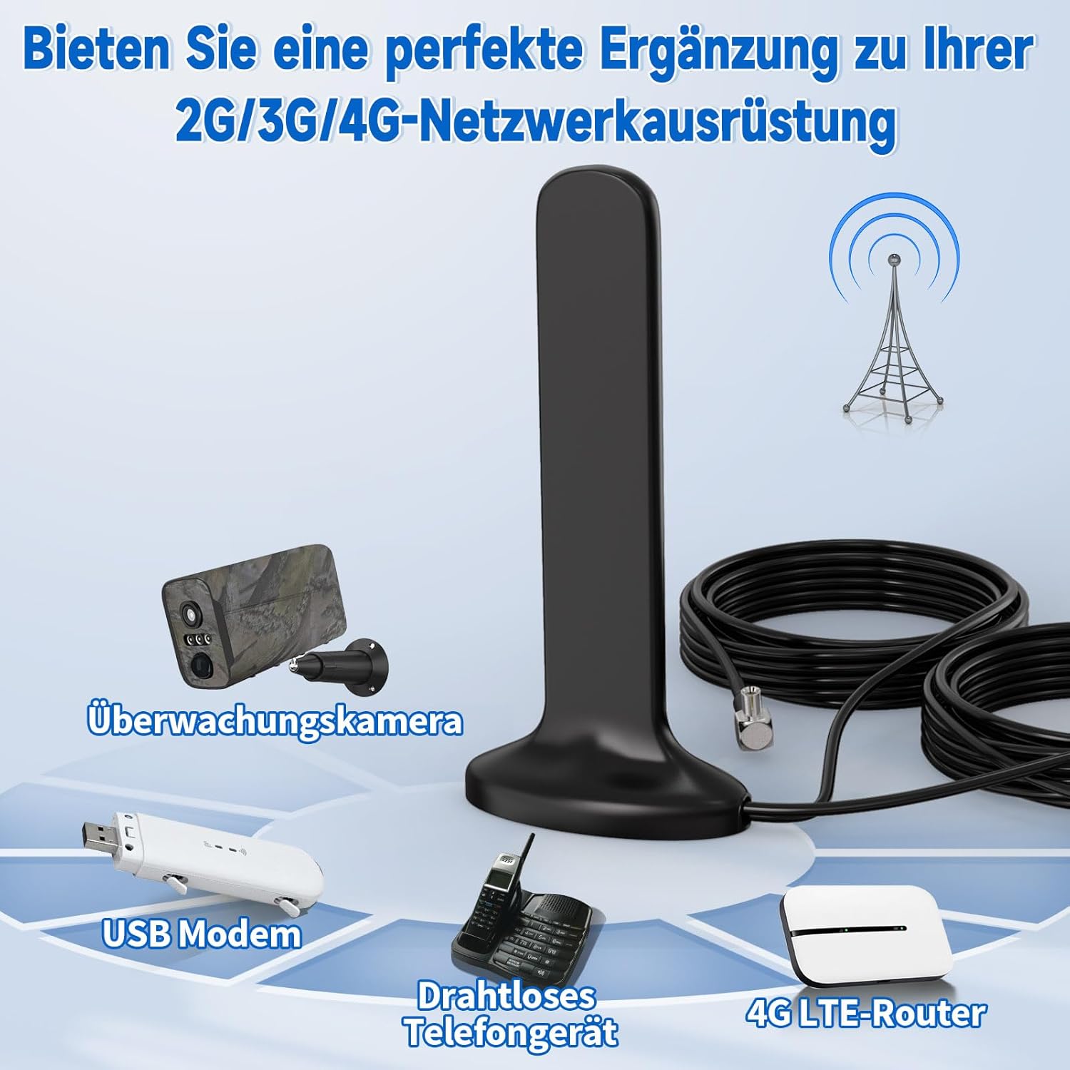 Eightwood 4G LTE Antenne TS9 Antenne MIMO Magnet Omnidirektional Antenne Indoor 3M Antennenkabel Für 3G 4G LTE Router Modem Kamera GSM Hotspot usw.