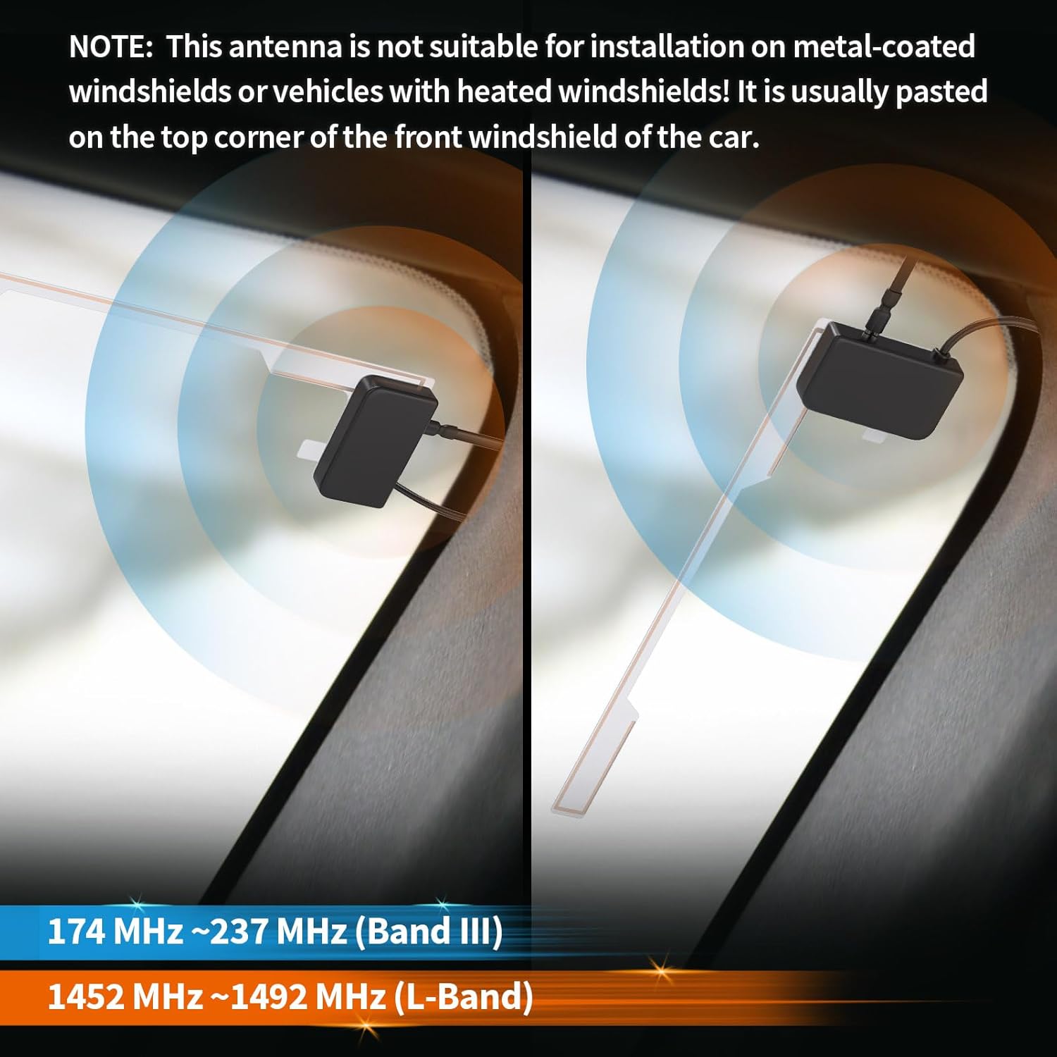 Eightwood DAB Antenne Auto FM AM SMB Digtial DAB Autoradio Antenne mit 3 Meter DAB Scheibenantenne Glass Mount für Blaupunkt Pioneer Clarion Alpine