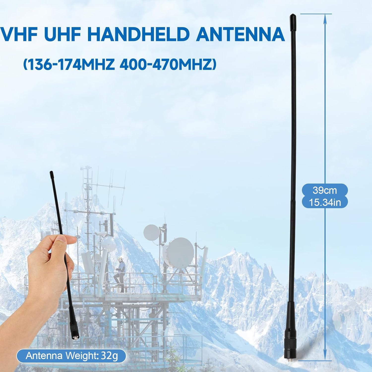Eightwood VHF UHF Dual Band Handheld Antenna 136-174MHz 400-470MHz SMA Female Flexible Walkie Talkie Whip Antenna 15in 2-Pack for Baofeng Ham Radio Two Way Radio UV-5R UV-82 BF-F8HP