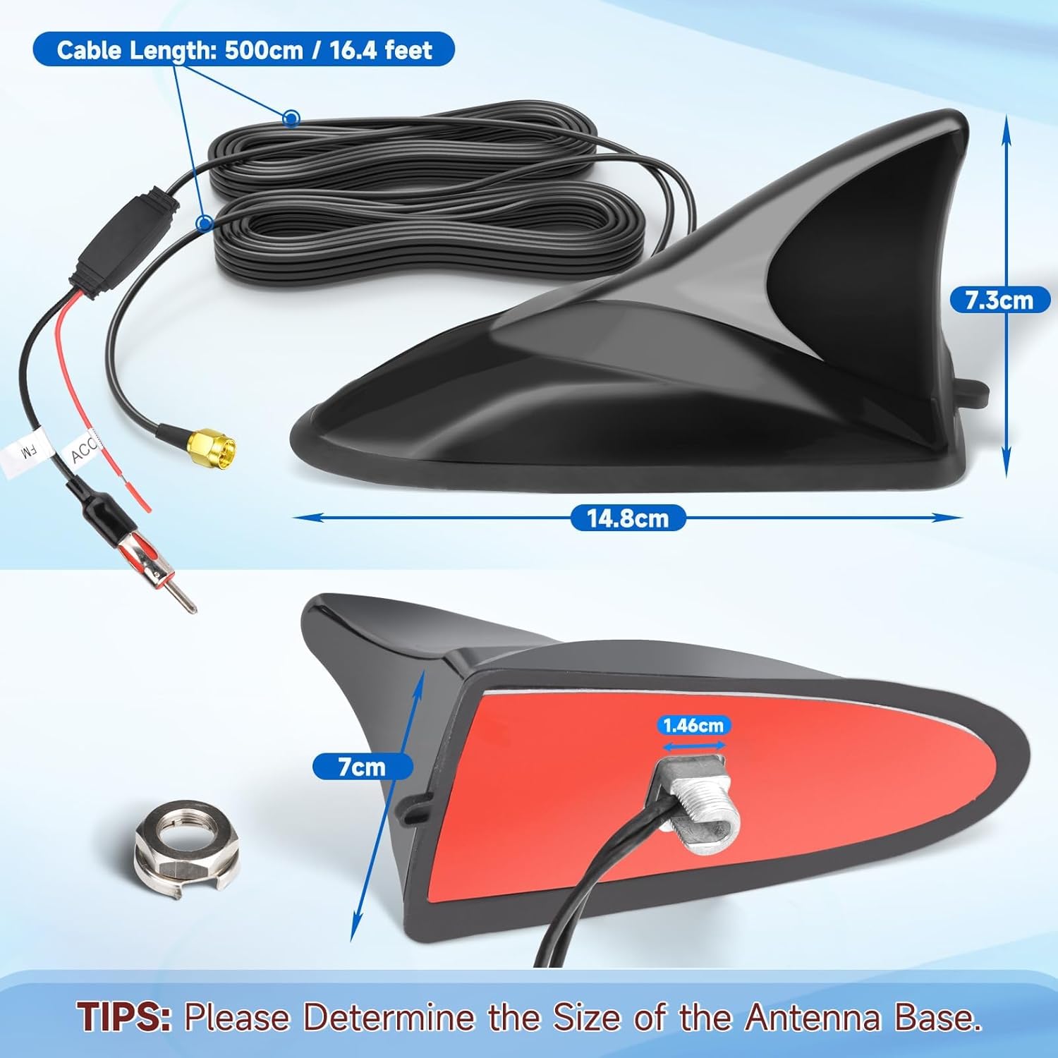 Eightwood FM/AM GPS Roof Antenna Shark Antenna Car with Signal Amplifier Car Radio Antenna Splitter of Car Shark Fin Antenna SMA Plug DIN Adapter with Extension Cable 5 m