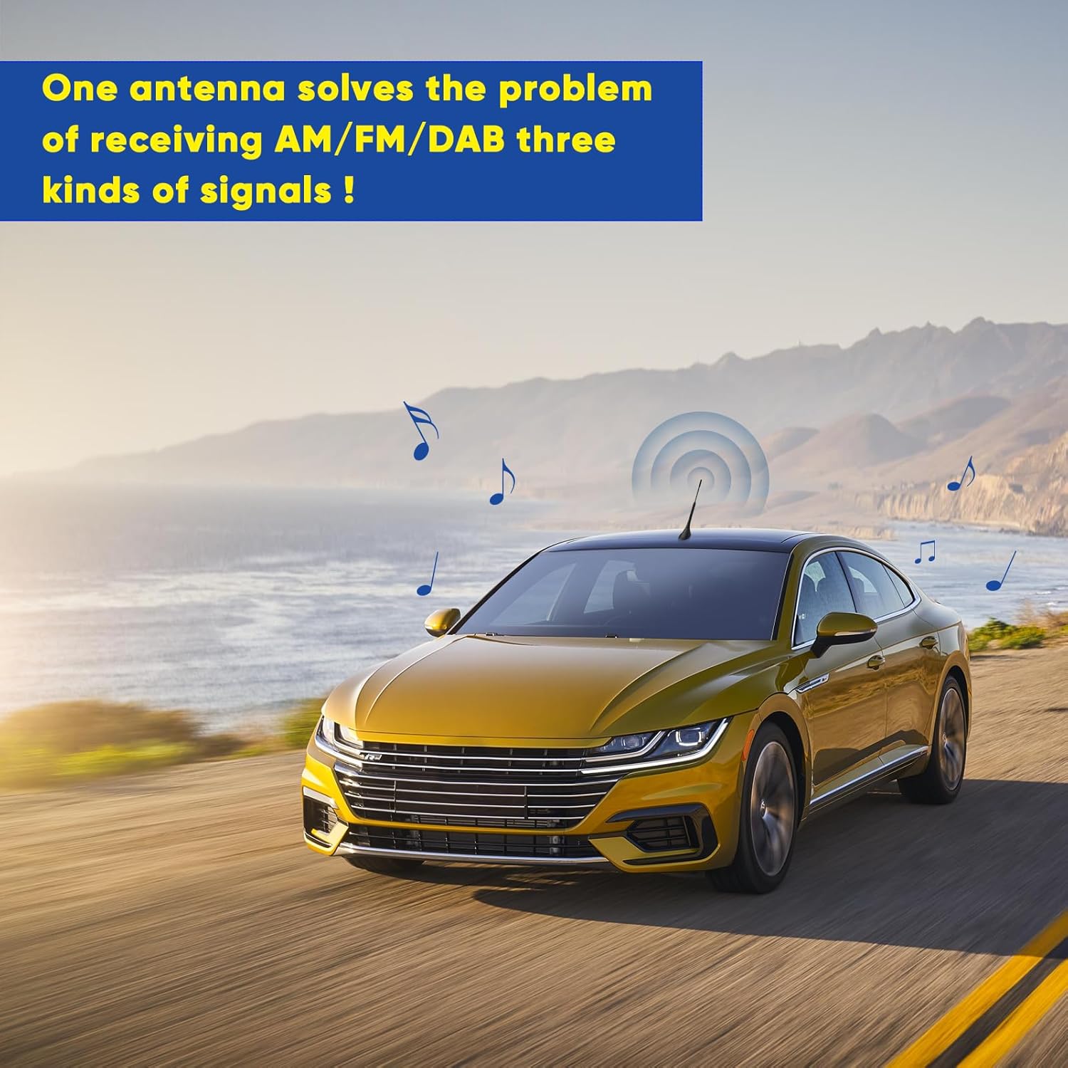 Eightwood DAB Car Aerial Splitter Amplified SMB Aerial Universal Roof Mount Digital DAB Antenna with 5M 16.4ft Extension Cable for DAB DAB+ AM/FM Car Radio Blaupunkt Pioneer Clarion Kenwood Alpine JVC