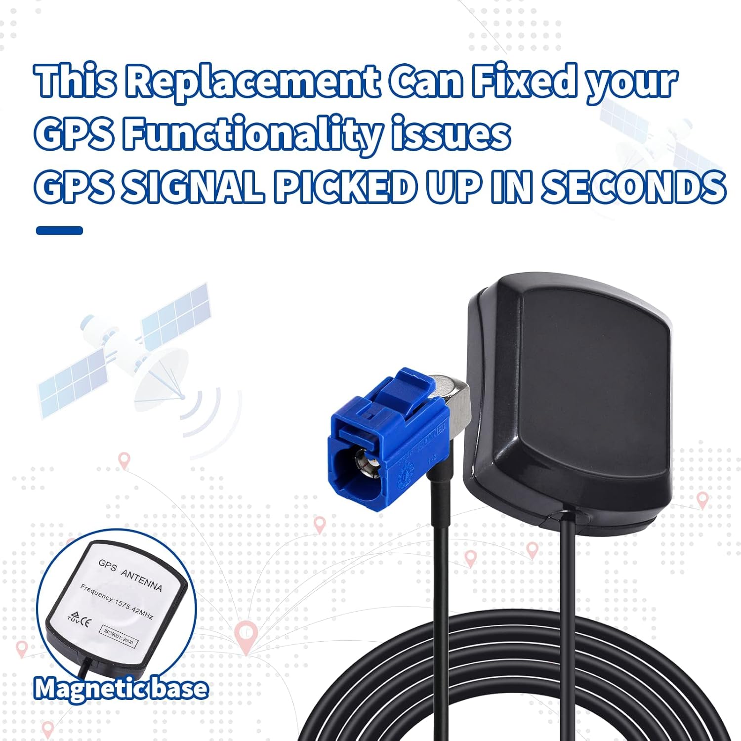 Eightwood GPS Antenne Fakra C Adapter Right Angle mit 3 Meter GPS Fakra Antenne Kompatibel mit VW Golf Passat GPS Navigation System GPS Receivers Auto DVR GPS Modul Tracking Antenne