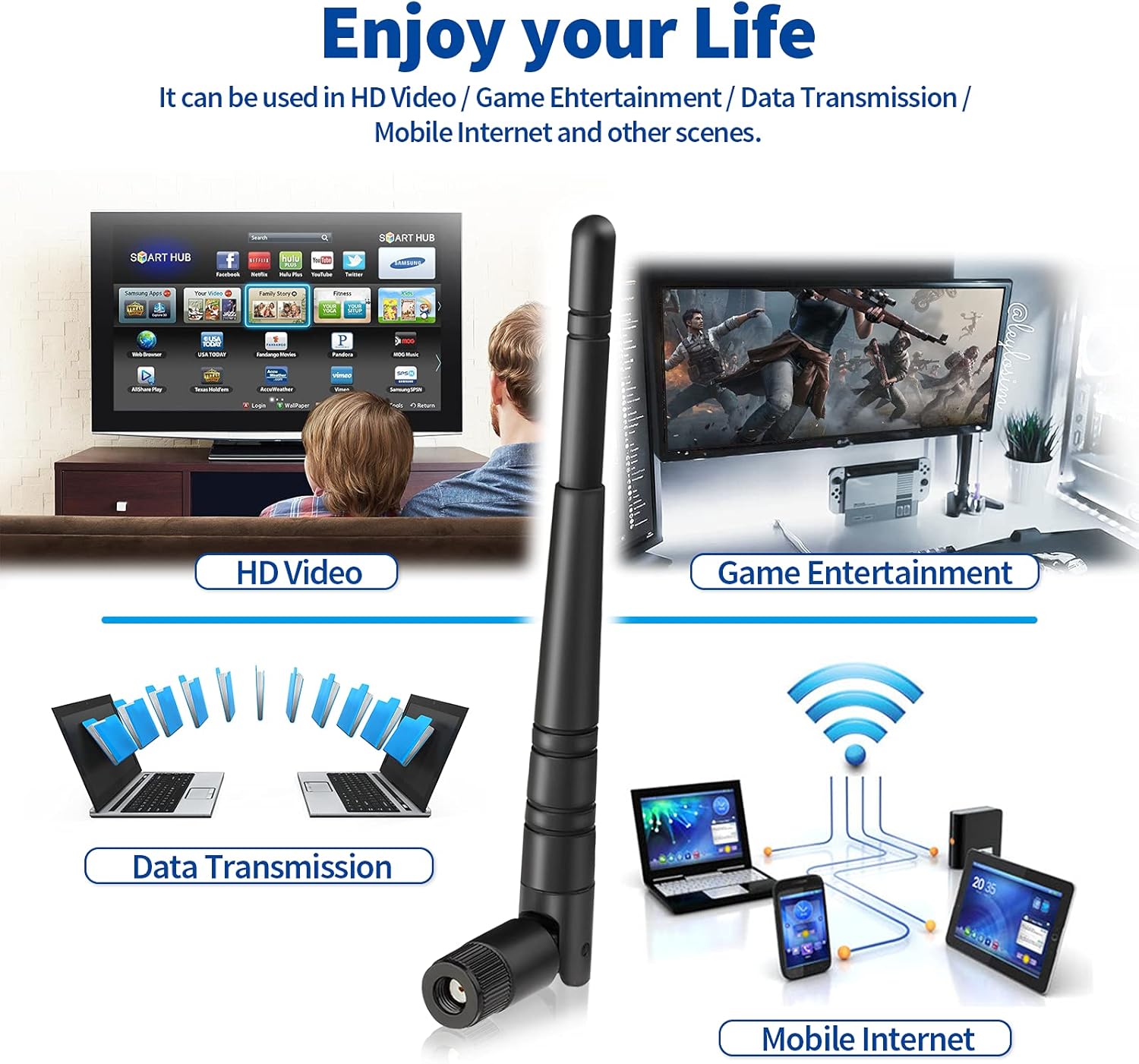 Eightwood WLAN Antenne 2.4G Antenne 5dBi Kipp-und-Schwenkbar RP SMA WLAN Antenne 2 Stücke für WiFi Card WLAN PCI Karten Wirelesse Router Bluetooth ZigBee MEHRWEG