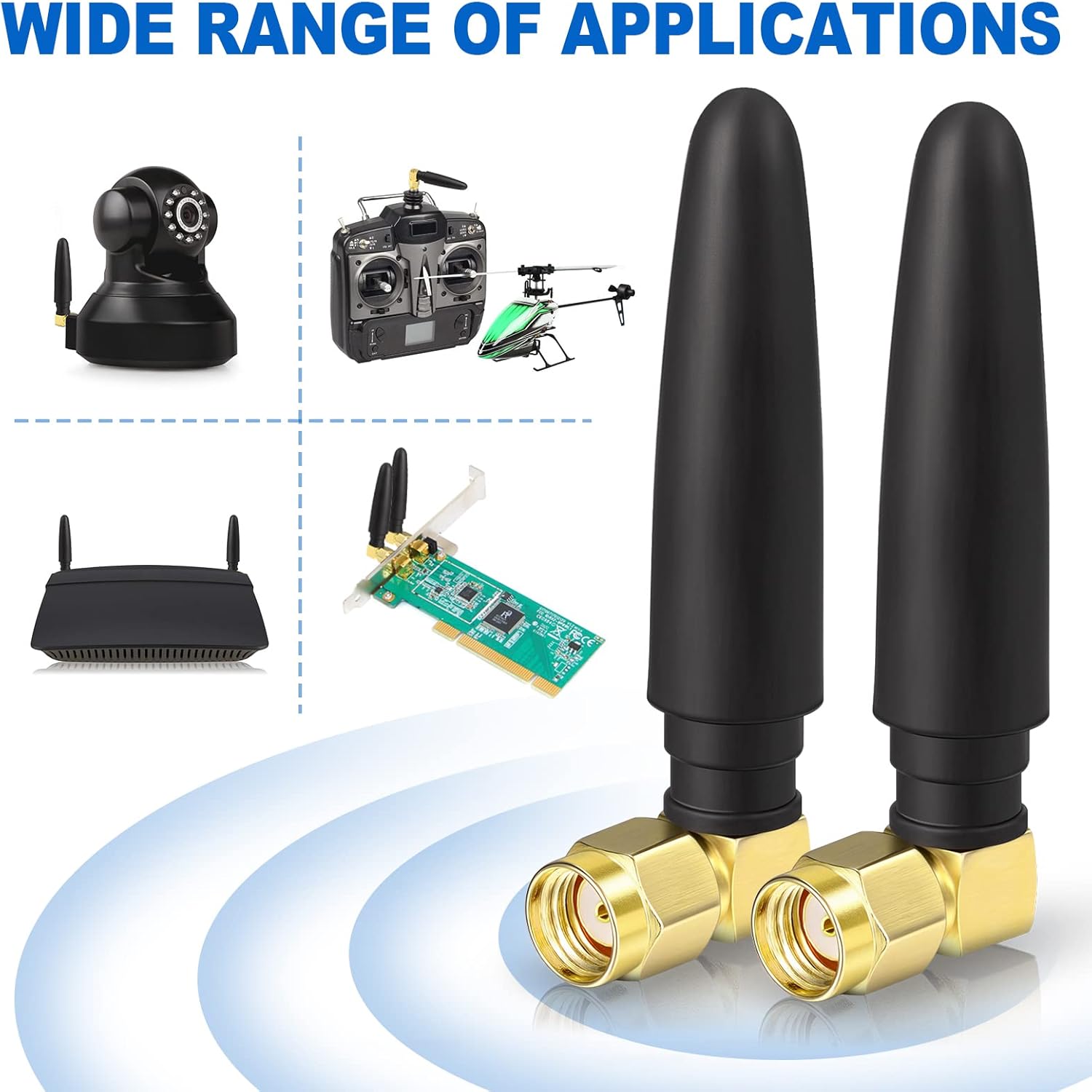Eightwood WiFi Antenne Klein 2,4 G / 5 G Rechtwinklige Antenne RP-SMA Stecker, Leicht, Omnidirektional, Anwendbar auf Computer, USB-Adapter, drahtlose FPV-Rückfahrkamera für Router