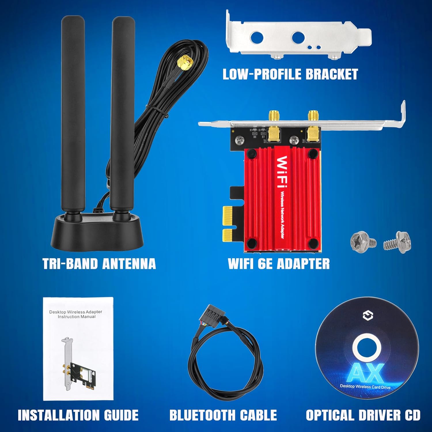 Eightwood WiFi 6E PCIe Card for Desktop PC, AX210 Tri-Band WiFi Wireless Adapter with Magnetic WiFi 6E Antenna, Bluetooth 5.3, OFDMA & MU-MIMO, Ultra-Low Latency, WPA3, Low-Profile Bracket, 802.11ax