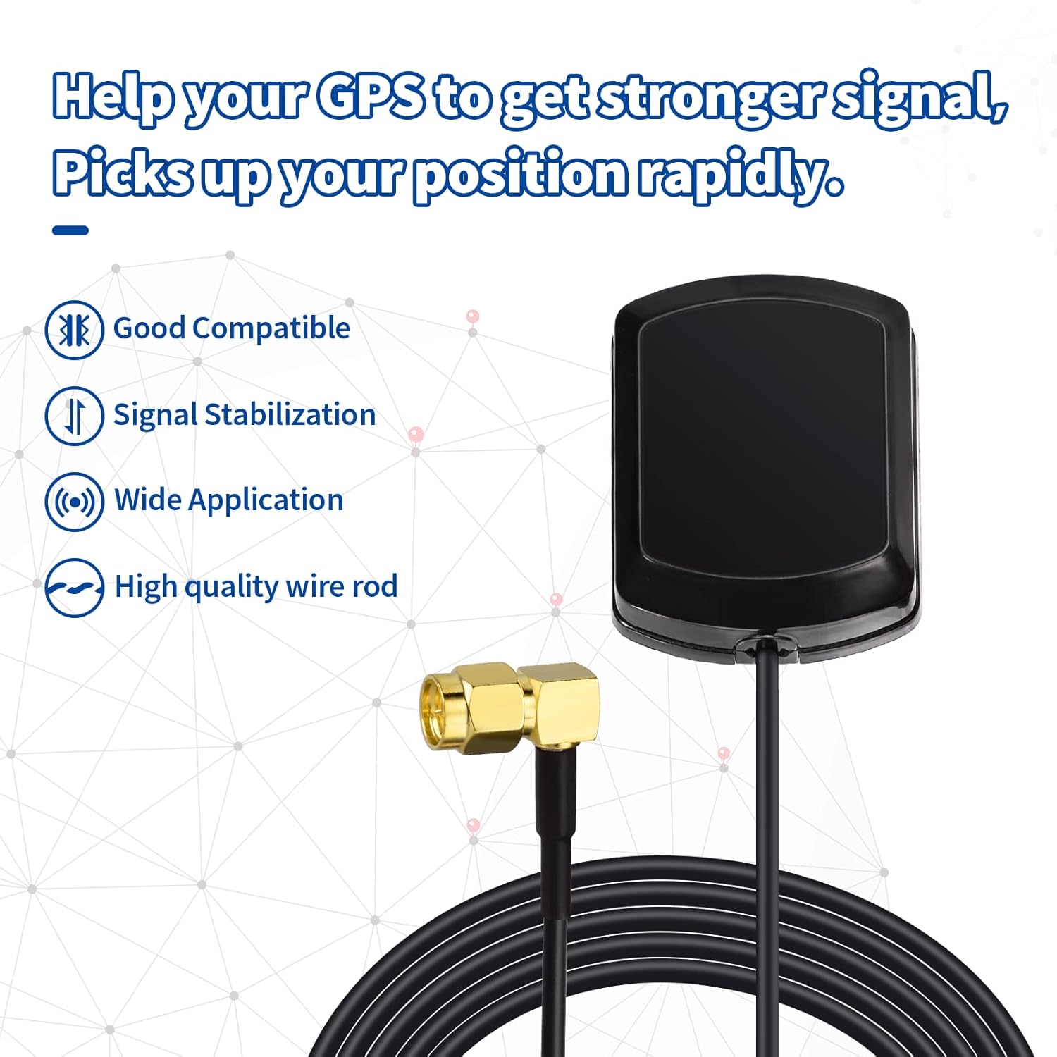 Eightwood GPS Antenne SMA Rechtwinklig Antenne mit 3 Meter SMA Rechtwinklig Kabel Verlaengerung Kompatibel mit Golf GPS Navigation System GPS Receivers Auto DVR GPS Modul Tracking Antenne MEHRWEG