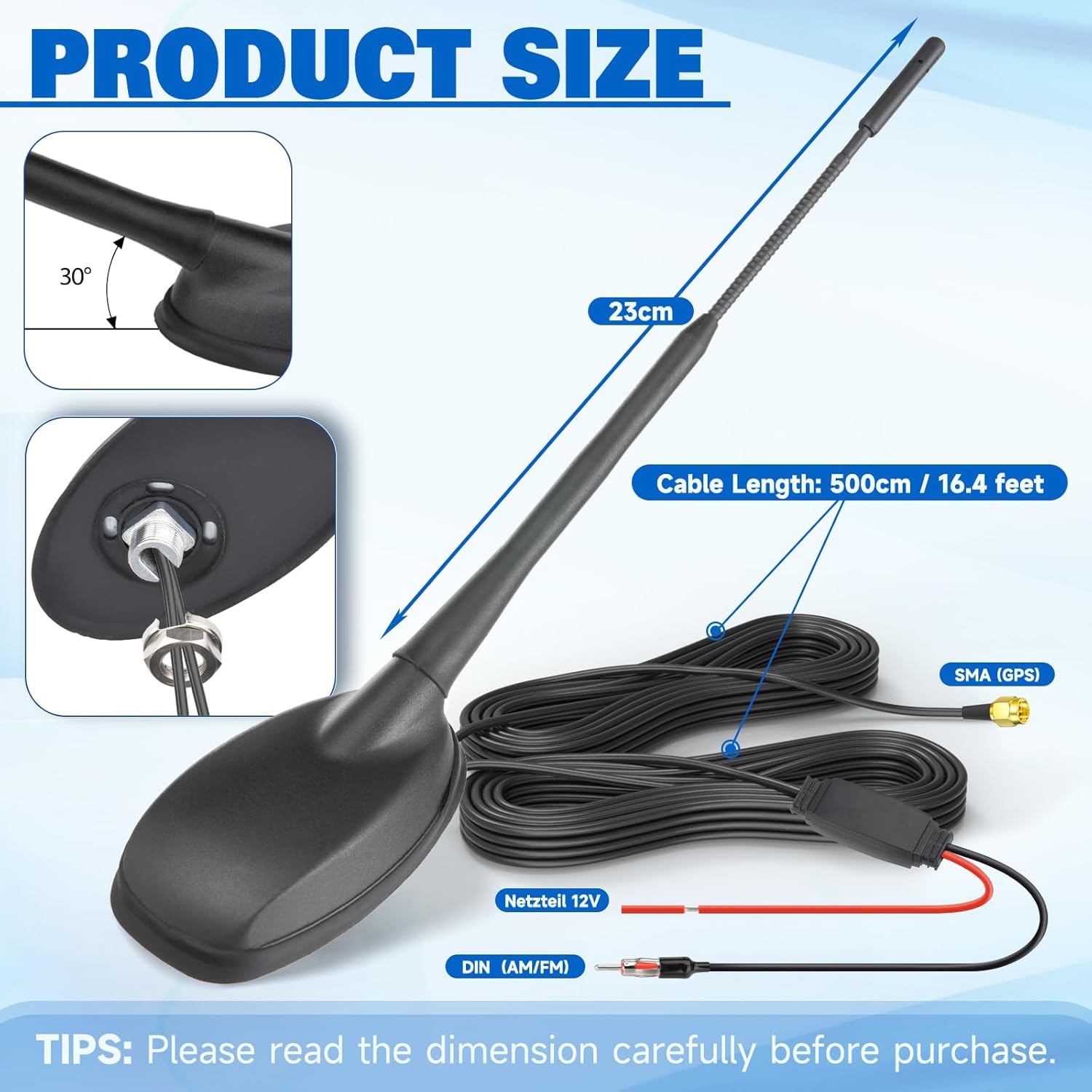 Eightwood FM/AM GPS Dachantenne Auto Radio Antenne Aktive Autoantenne mit Verstärker Auto Radio Amplifier 5M Kabel SMA Stecker DIN Adapter für Pioneer BP Clarion Alpine Digital Tuner usw