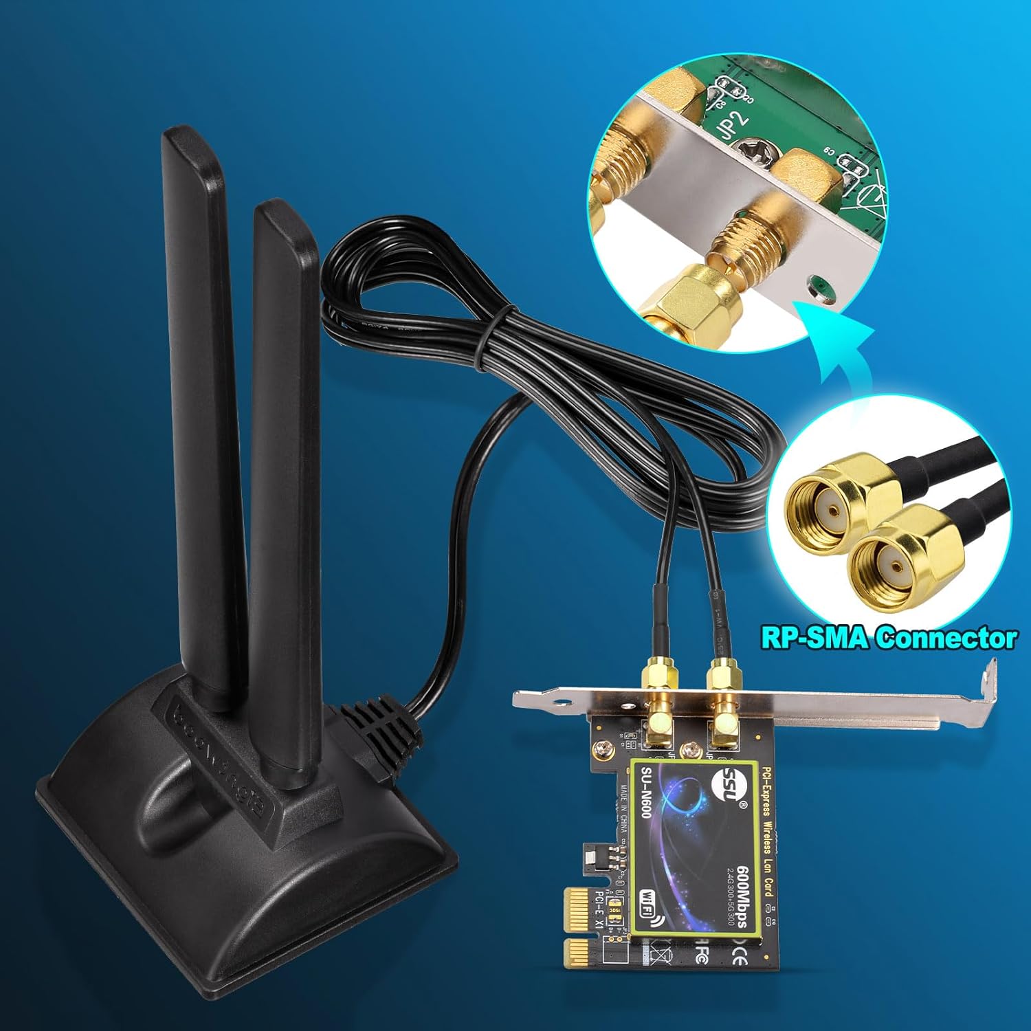 Eightwood WiFi 6E Antenne WLAN Signal Verstärker Tri-Band Magnetic Base mit RP-SMA 200 cm Verlängerungskabel für Wi-Fi Karten PCI Karte PC Bluetooth Mainboard WiFi 6 Router