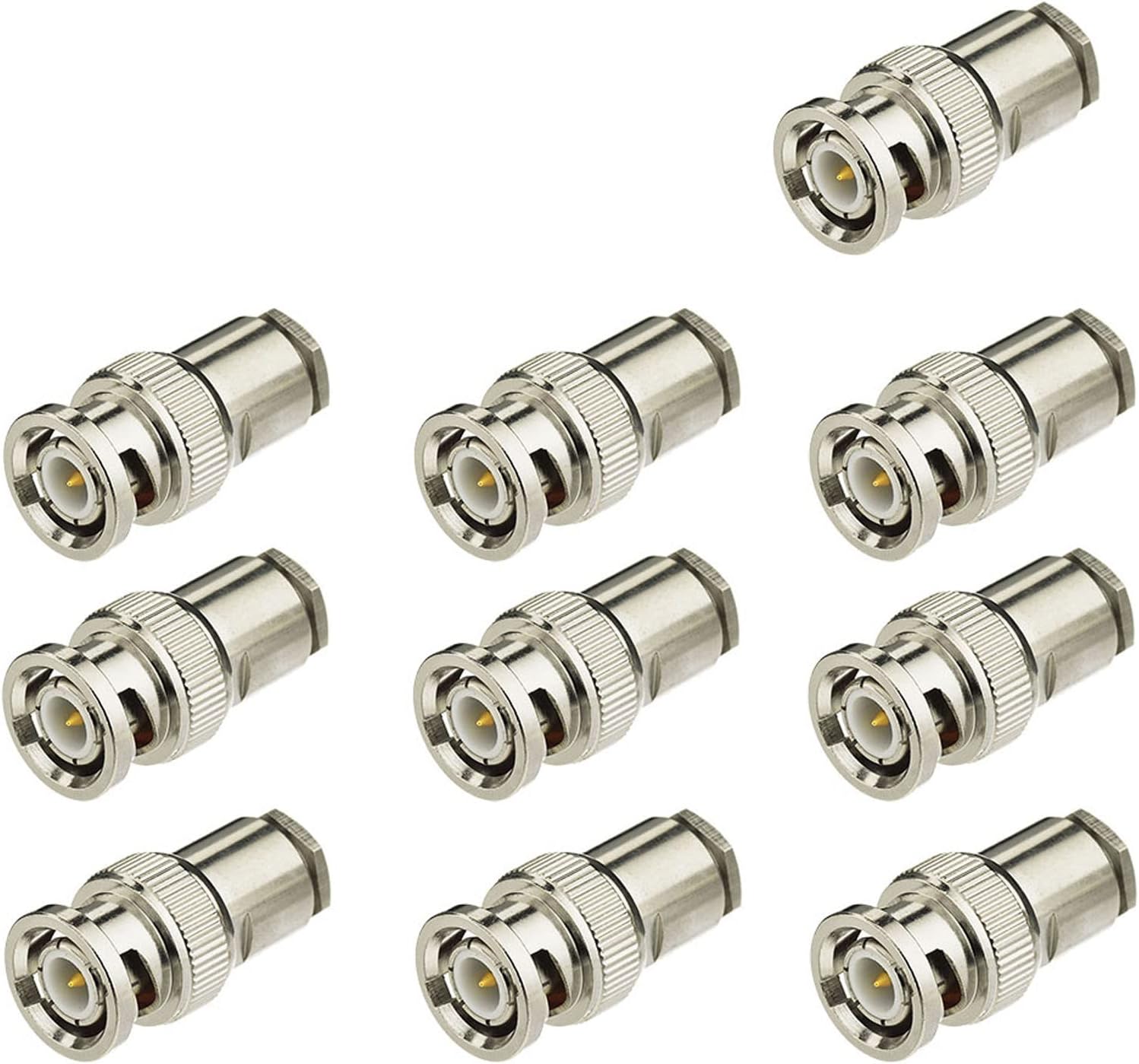 Eightwood BNC Male Plug Solder Clamp Connector 10-Pack Compatible with RG58 RG142 LMR195 Coax Cable