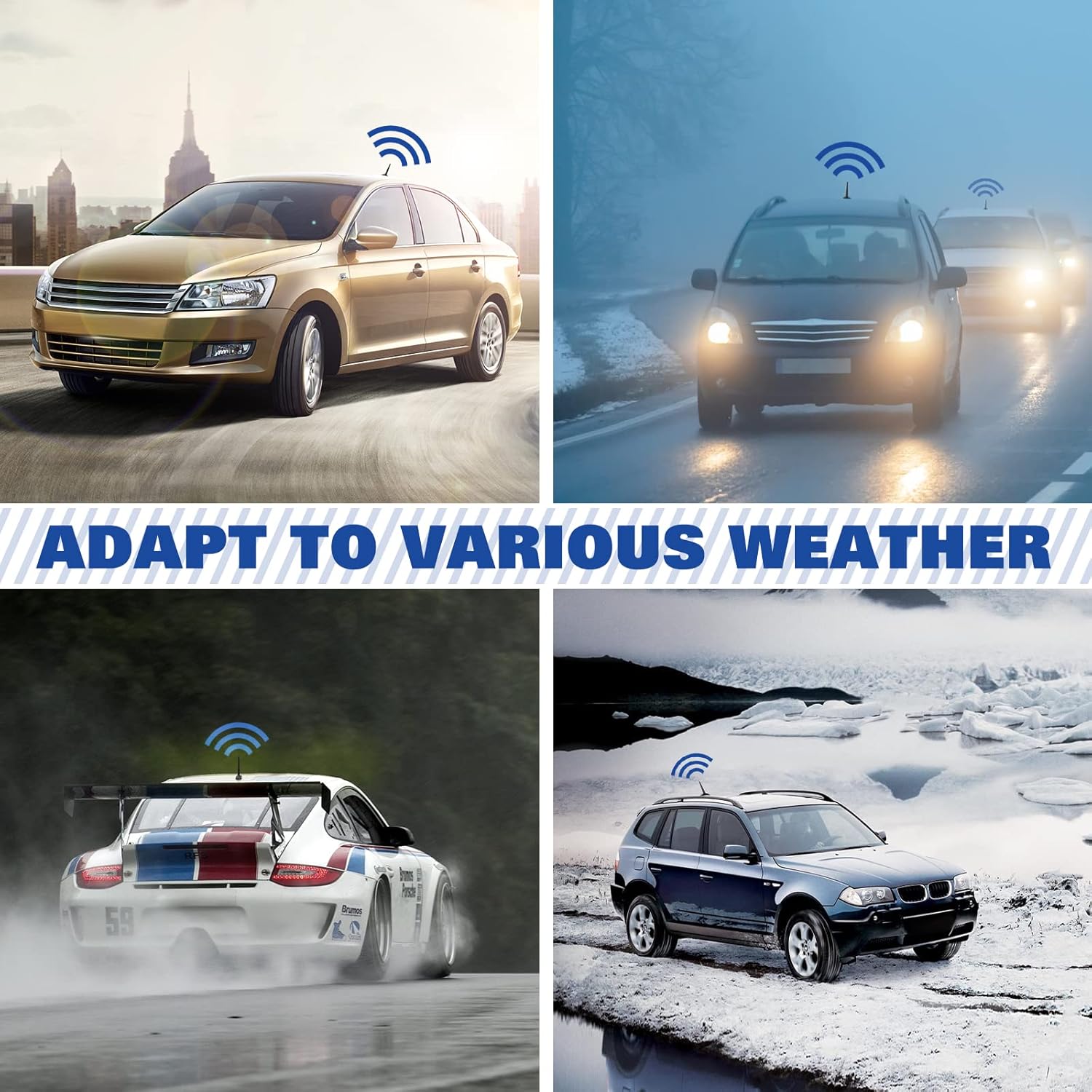 Eightwood Car Radio Antenna Replacement 5.6 inch, Universal Roof Mount Vehicle Antenna Mast, Flexible Rubber FM AM Antennae with M4 M5 M6 Screw Adapters