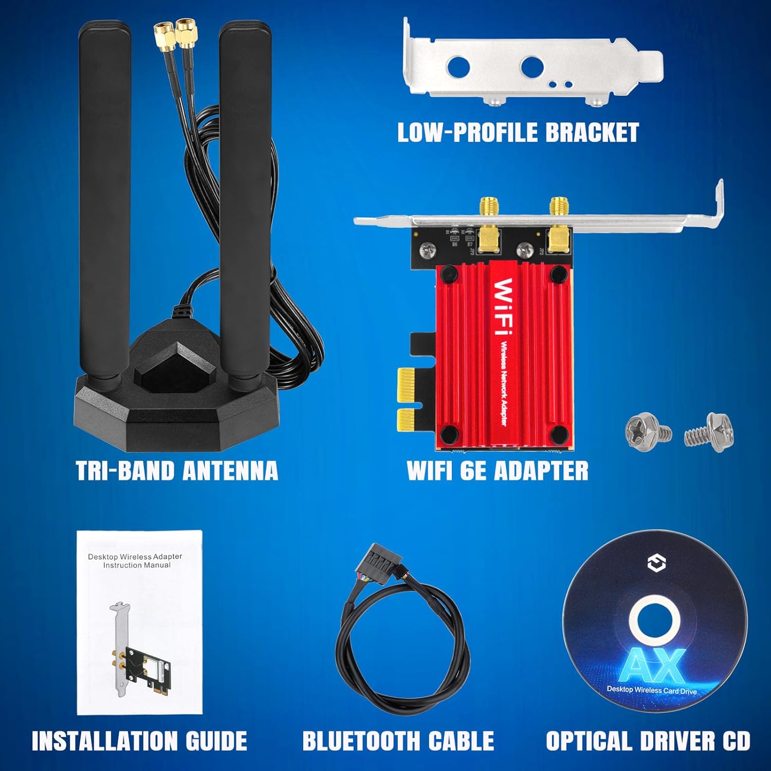 Eightwood WiFi 6E AX210 PCIe WiFi Card, Tri-Band Wireless Adapter with Magnetic WiFi 6E Antenna for Gaming PC Desktop Computer, Bluetooth 5.3, OFDMA & MU-MIMO, Ultra-Low Latency, WPA3, 802.11ax