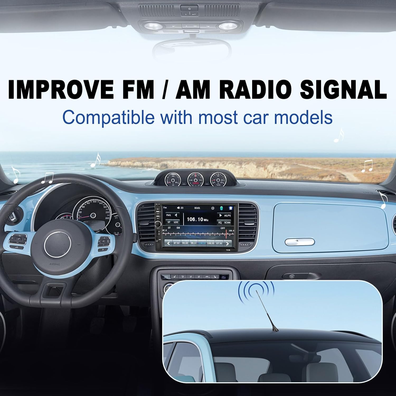 Eightwood FM AM Radio Antenne Auto Autoradio Antenne DIN Adapter Radio Antenne Dach 5M Verlängerungskabel für Auto Radio LKWs SUV Digital Radio FM Tuner