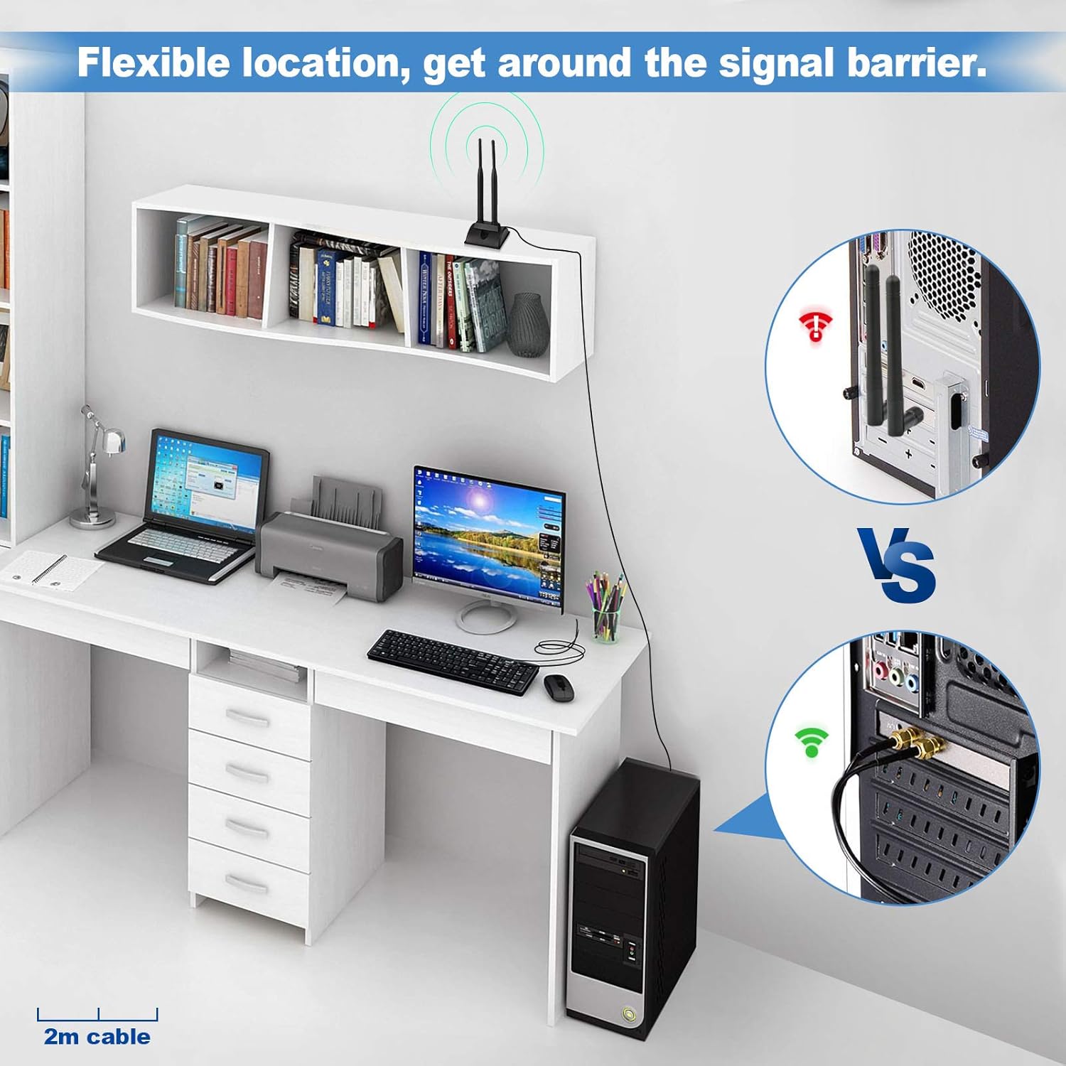Eightwood WiFi Antenne 2.4G / 5.8G Dual Frequency Magnetic 6dBi RP-SMA Adapter 2m Verlängerungskabel für WLAN PCI WiFi Karten Wirelesse Router Bluetooth Dlink