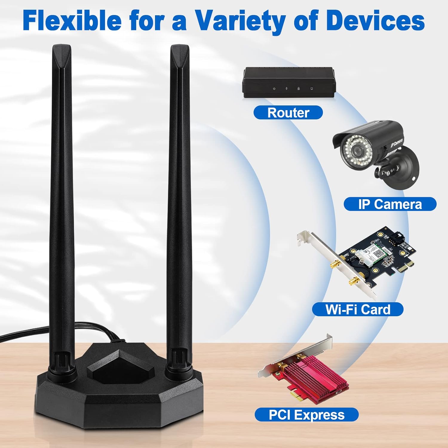Eightwood 2.4G/5.8G Dualband WLAN Antenne für PC/Router mit Magnetfuß + 200 cm RP-SMA Verlängerungskabel - Signalverstärker für Bluetooth WLAN-Karten PCI PCIe-Karten PC Mainboard