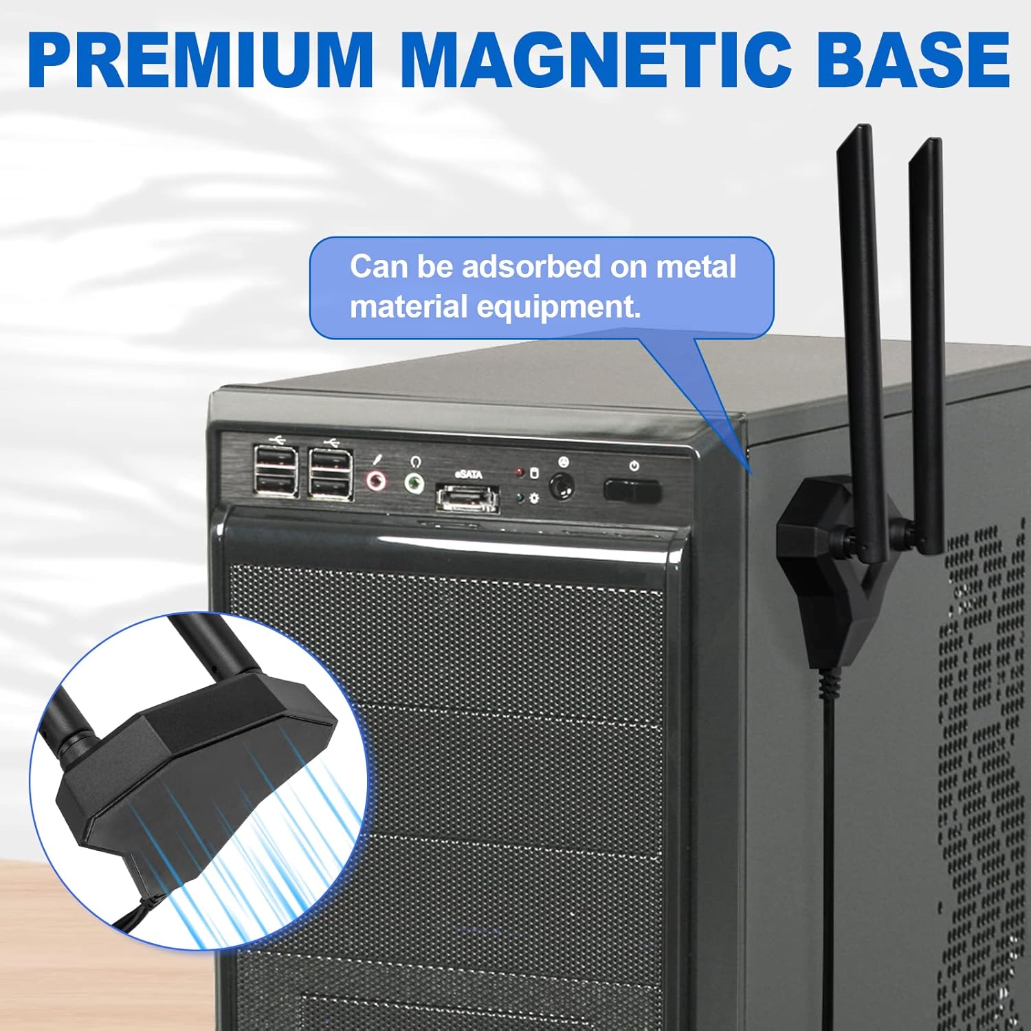 Eightwood 2.4G/5.8G Dualband WLAN Antenne für PC/Router mit Magnetfuß + 200 cm RP-SMA Verlängerungskabel - Signalverstärker für Bluetooth WLAN-Karten PCI PCIe-Karten PC Mainboard