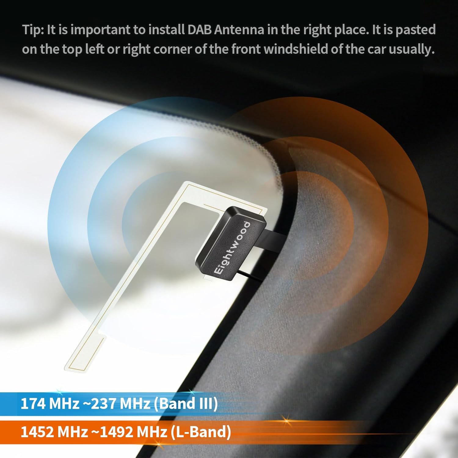 Eightwood Aktive DAB Antenne DAB+ Autoantenne SMB Adapter DAB Digitales Autoradio Antenne Glashalterung mit 3 m Verlängerungs Kabel Kompatibel für DAB Radio Pioneer Clarion Alpine MEHRWEG