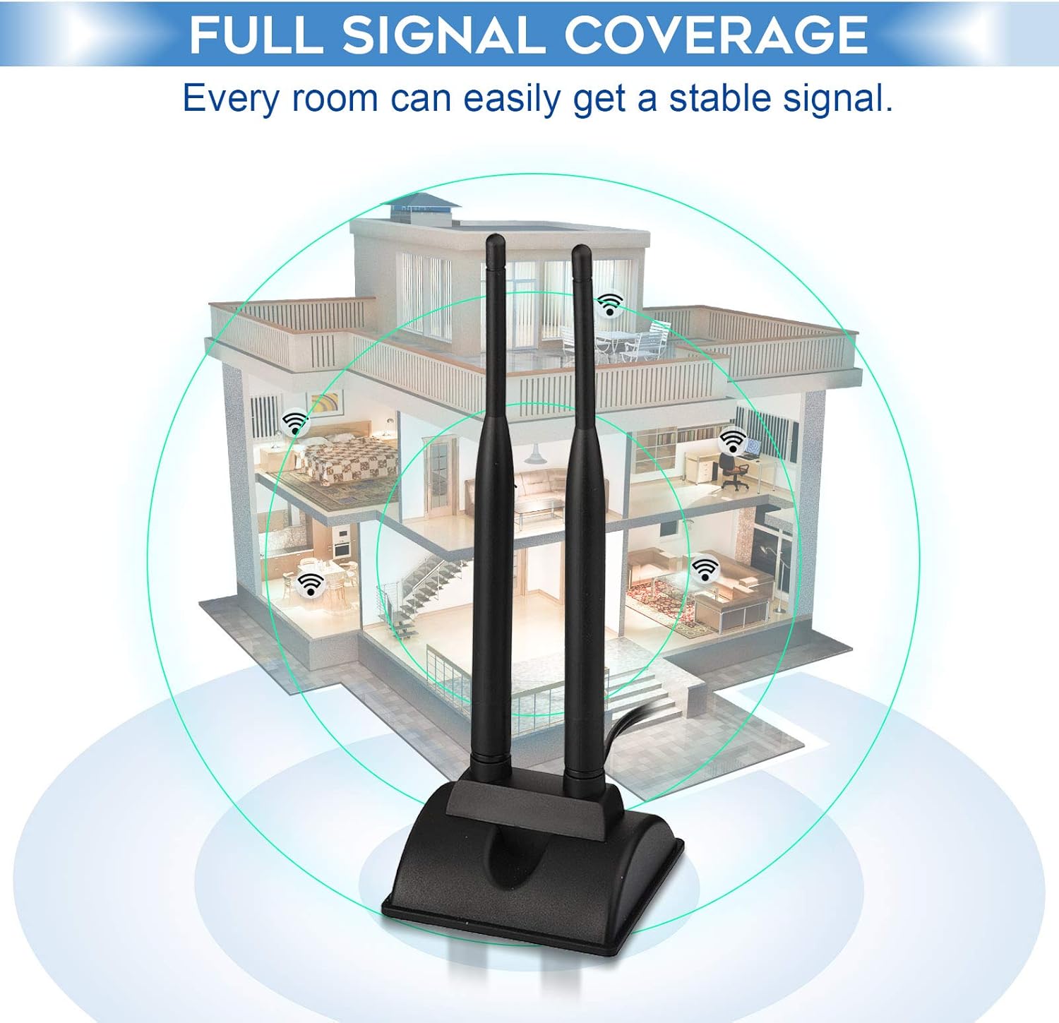 Eightwood WiFi Antenne 2.4G / 5.8G Dual Frequency Magnetic 6dBi RP-SMA Adapter 2m Verlängerungskabel mit 2 STK MHF4 Kabel ür WLAN PCIe Karten Wirelesse Router Bluetooth TP-Link Dlink MEHRWEG