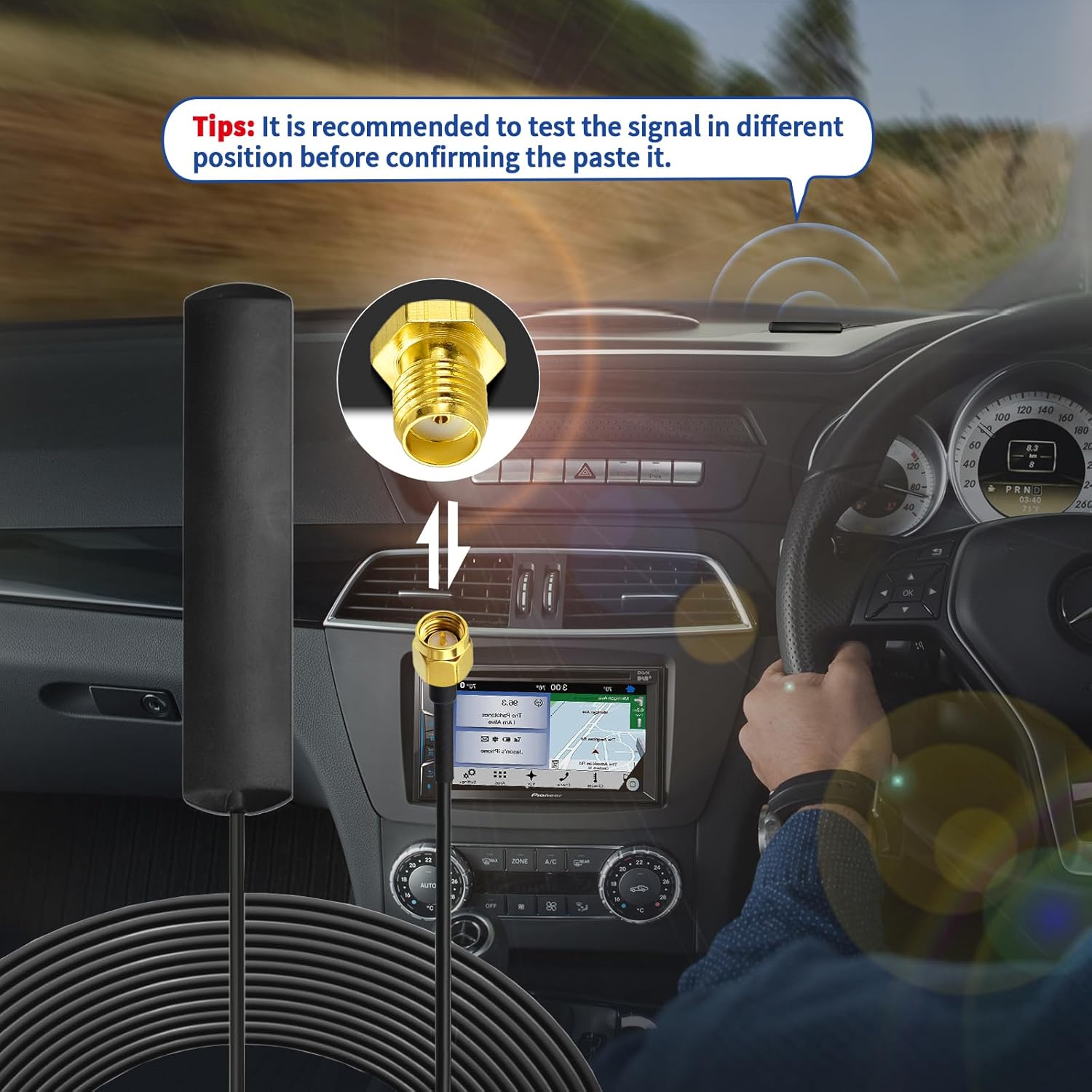 Eightwood DAB+ Antenne SMA Adapter DAB Auto Radio Antenne Patch Aerial Glas Mount Windshield Antenne mit SMA Stecker 5m 16.4ft Antenne für Blaupunkt Pioneer Clarion Alpine MEHRWEG