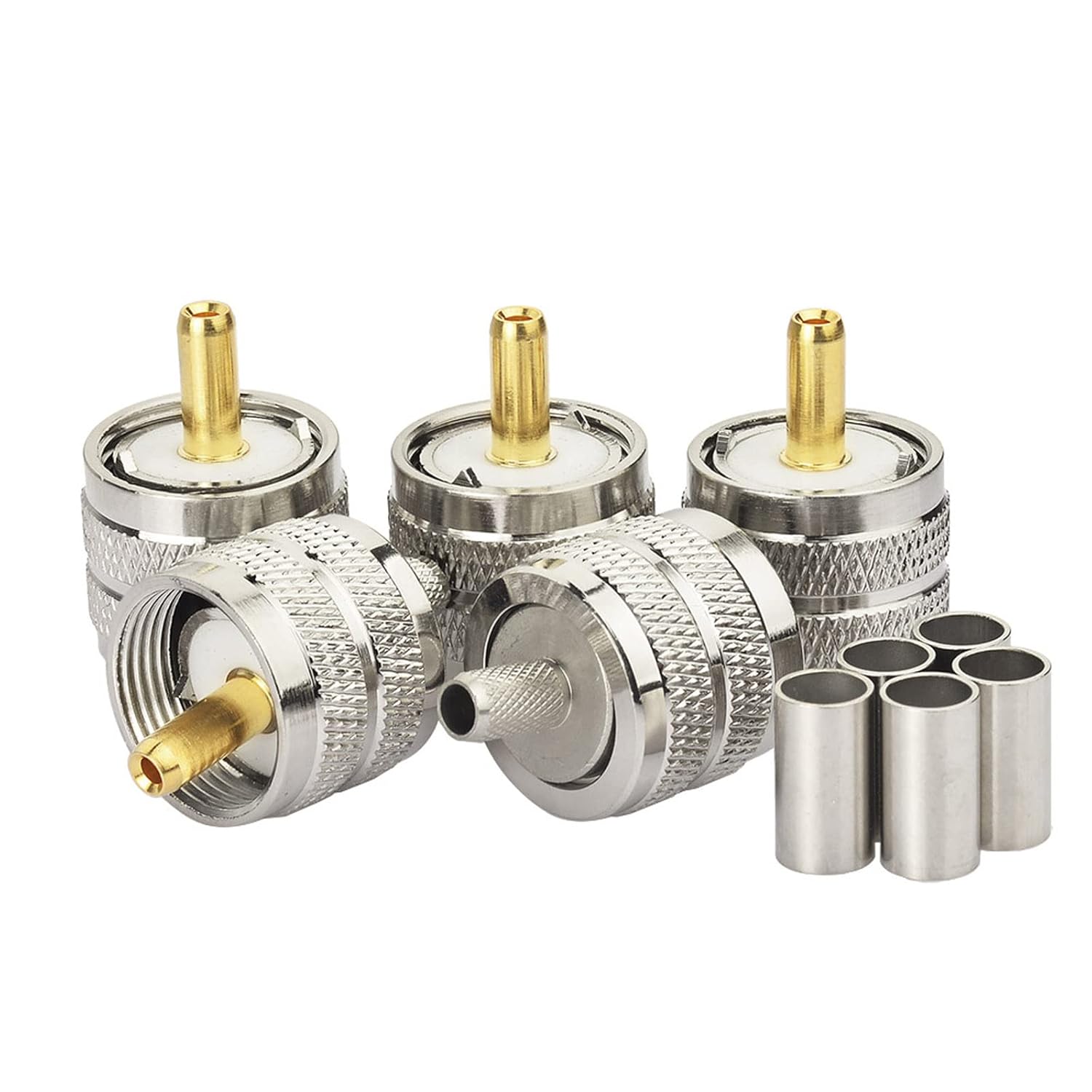 Eightwood 5pcs PL259 UHF Male Crimp Coax Connectors RF Adapter for RG58 LMR195 Low Loss Coaxial Cable