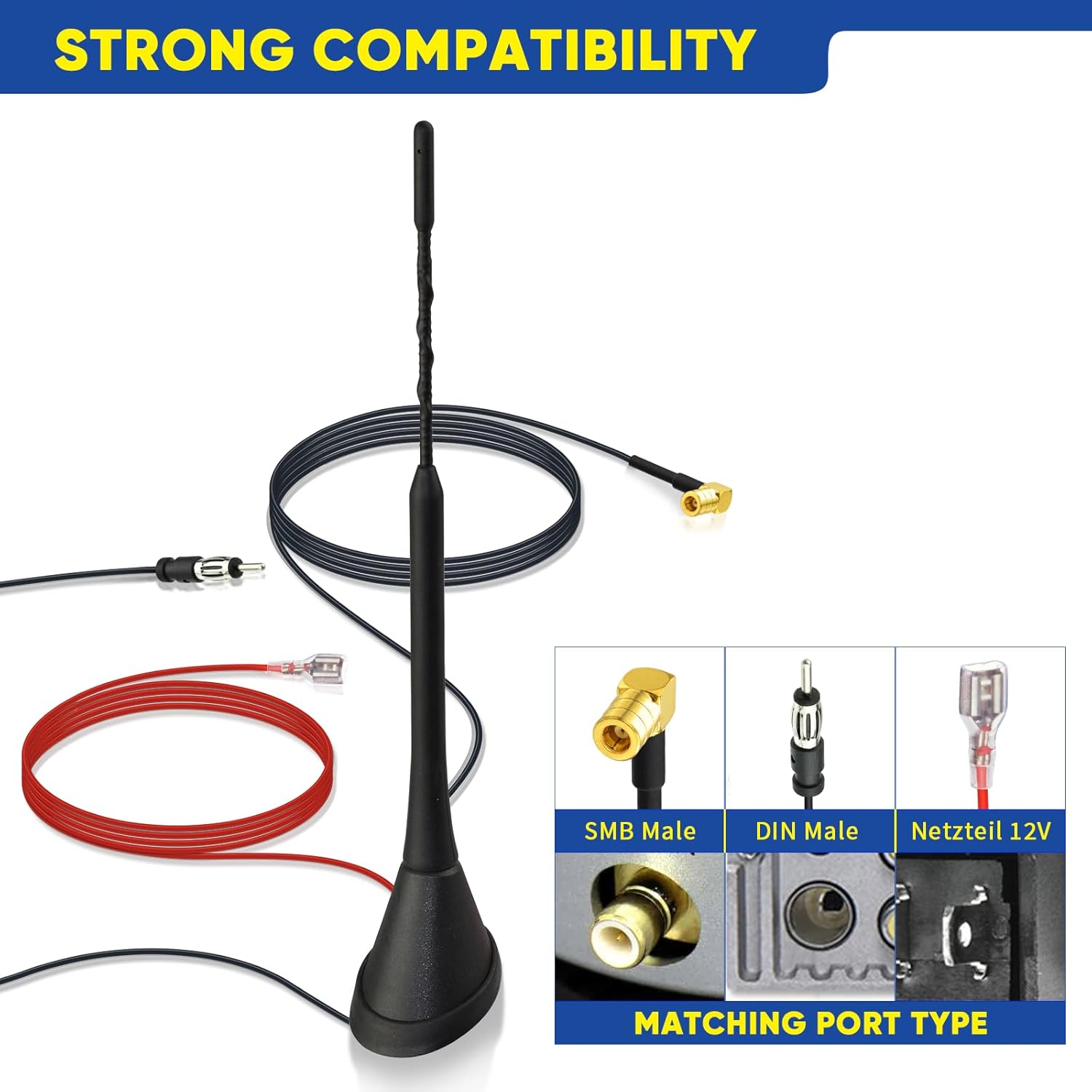 Eightwood DAB Car Aerial Splitter Amplified SMB Aerial Universal Roof Mount Digital DAB Antenna with 5M 16.4ft Extension Cable for DAB DAB+ AM/FM Car Radio Blaupunkt Pioneer Clarion Kenwood Alpine JVC