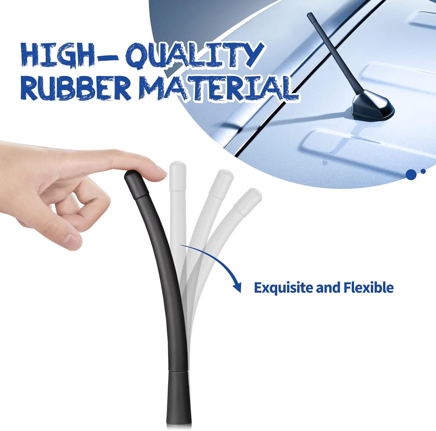 Eightwood Vehicle Radio Antenna 6.9 inch, Flexible Universal Roof Mount Car Antenna Mast Replacement with M4 M5 M6 Screw Adapter