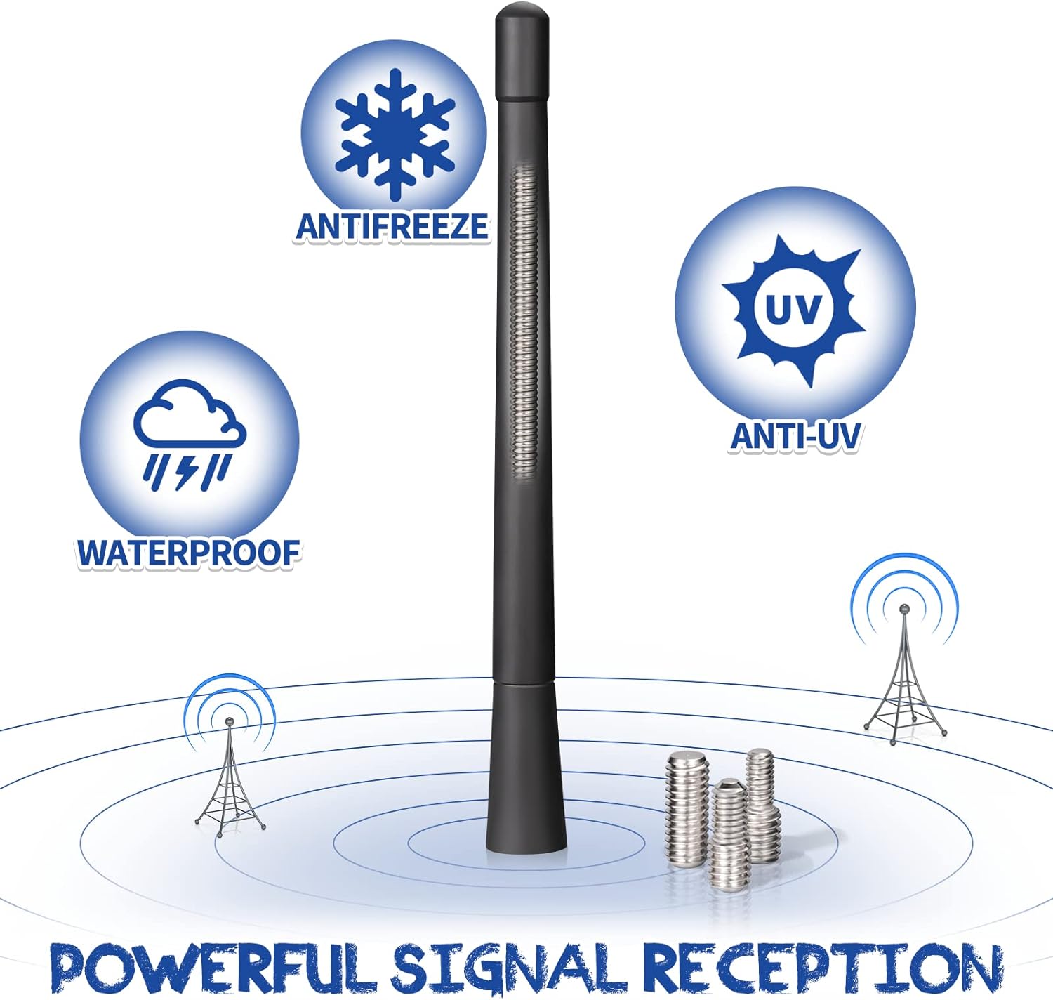 Eightwood Vehicle Radio Antenna 6.9 inch, Flexible Universal Roof Mount Car Antenna Mast Replacement with M4 M5 M6 Screw Adapter