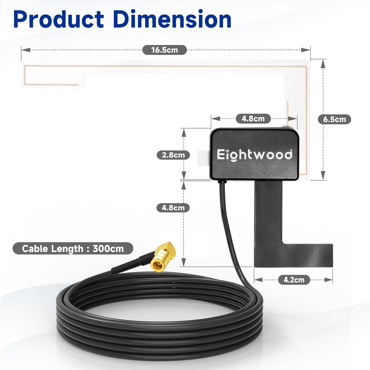 Eightwood Aktive DAB Antenne DAB+ Autoantenne SMB Adapter DAB Digitales Autoradio Antenne Glashalterung mit 3 m Verlängerungs Kabel Kompatibel für DAB Radio Pioneer Clarion Alpine MEHRWEG