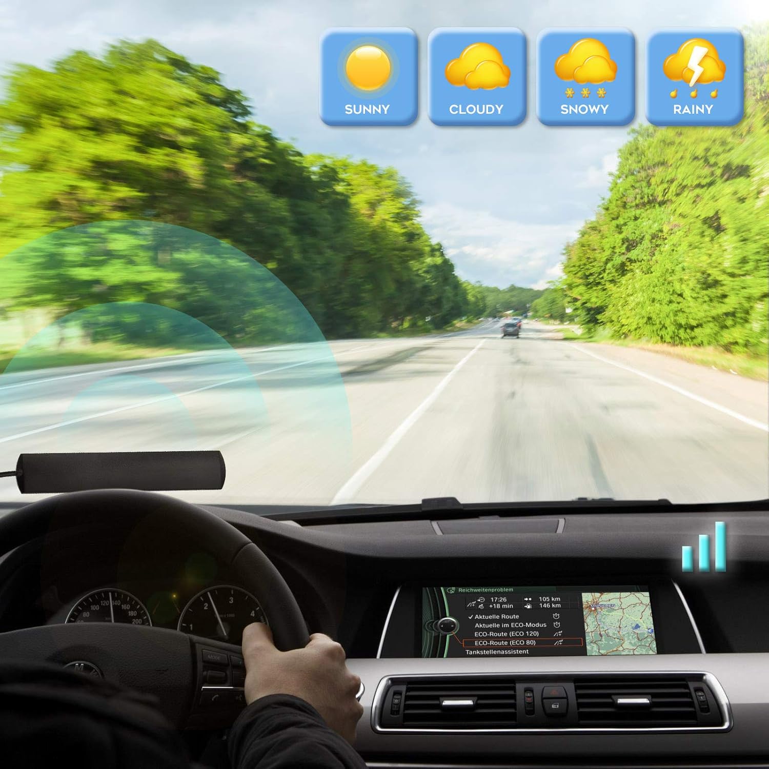 Eightwood Autoradio Antenne FM Antenne Auto Radio Patch-Antenne Windschutzscheibenantenne UKW Antenne mit Verlängerungskabel 300cm + DIN Stecker für Autos Radios SKU LKWs Boot Universalantenne