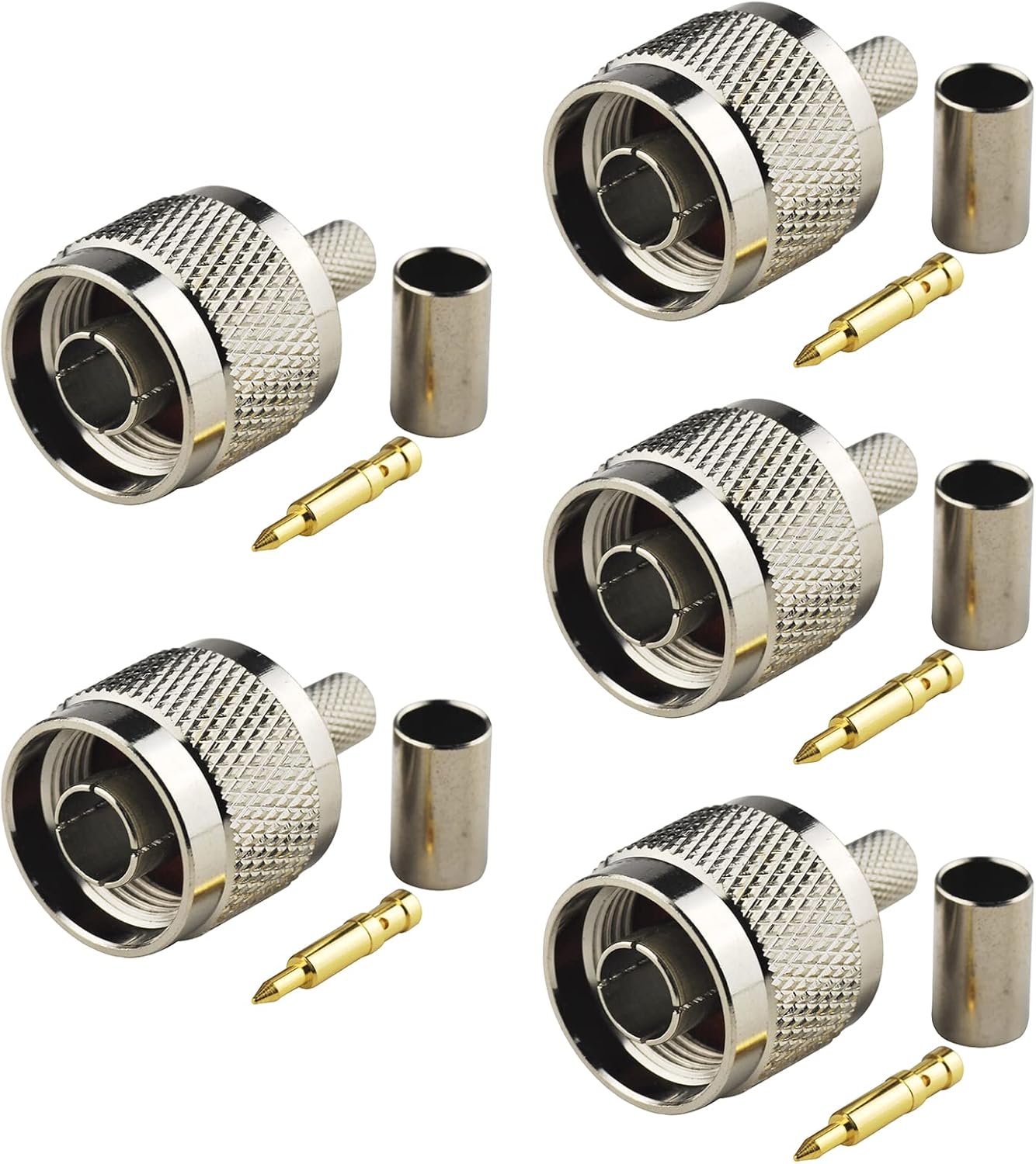 Eightwood N Male Plug Crimp RF Connector 50 ohm for LMR240 RG8X Coax Cable (5-Pack)